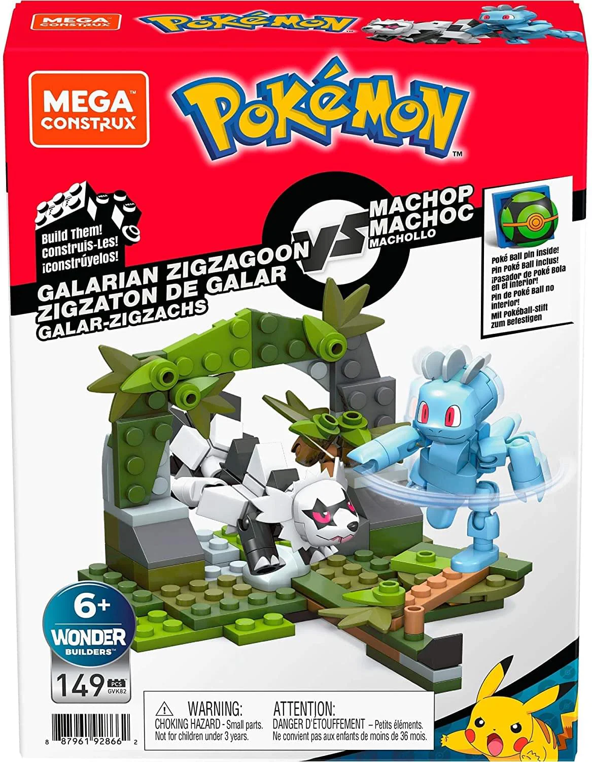 Pokemon Mega Construx 149 Piece Building Set | Galarian Zigzagoon vs Machop - Image 2