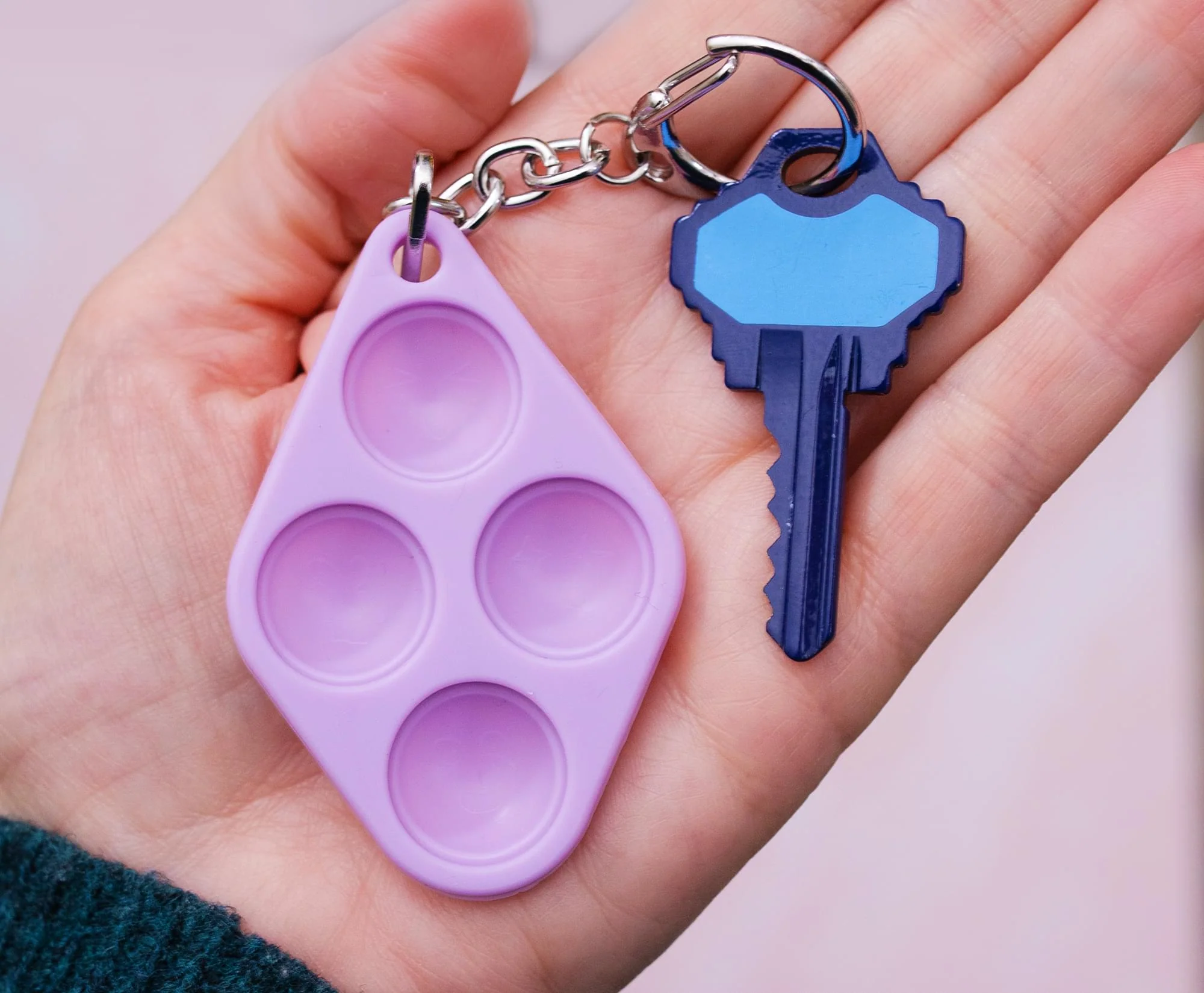 Pop Fidget Toy Purple 4-Button Silicone Keychain Accessory - Image 5
