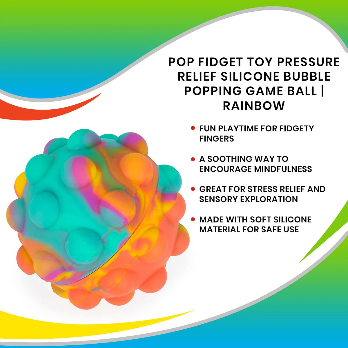 Pop Fidget Toy Pressure Relief Silicone Bubble Popping Game Ball | Rainbow - Image 7