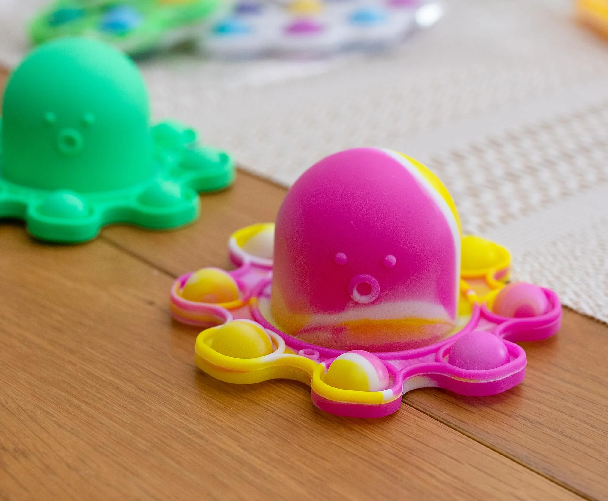 Pop Fidget Toy Yellow & Pink Octopus 8-Button Silicone Bubble Popping Game - Image 3