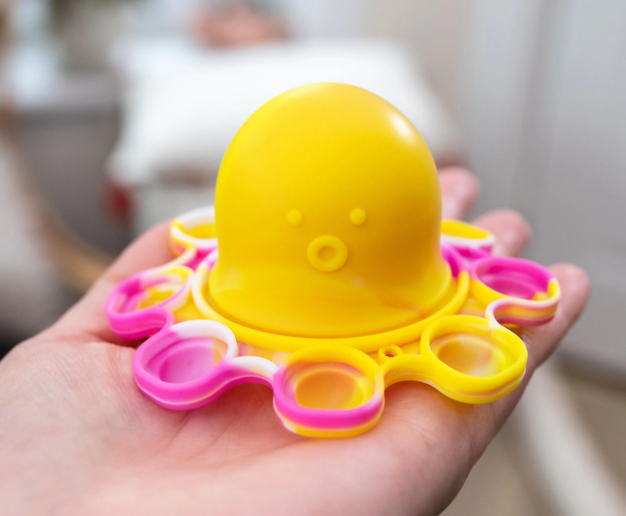 Pop Fidget Toy Yellow & Pink Octopus 8-Button Silicone Bubble Popping Game - Image 5
