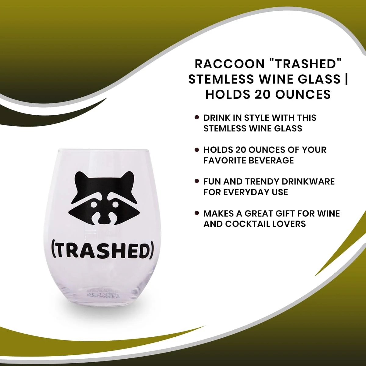 Raccoon "Trashed" Stemless Wine Glass | Holds 20 Ounces - Image 7