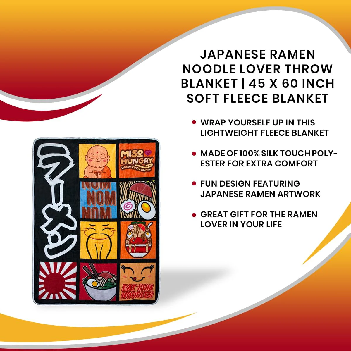 Ramen Noodle Lover Throw Blanket | 45 x 60 Inch Soft Fleece Blanket - Image 7