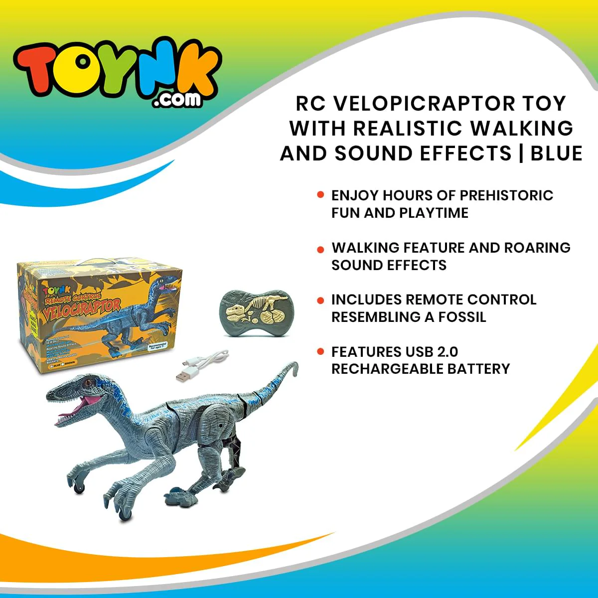 RC Dinosaur Velociraptor Toy with Realistic Walking and Sound Effects | Blue - Image 7