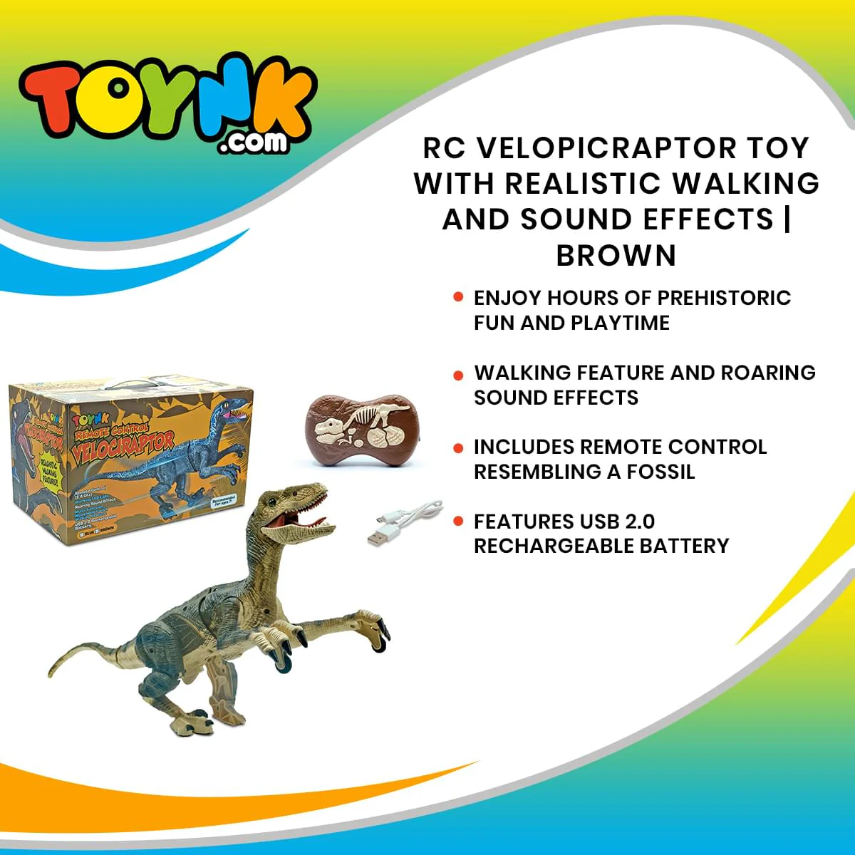 RC Dinosaur Velociraptor Toy with Realistic Walking and Sound Effects | Brown - Image 7