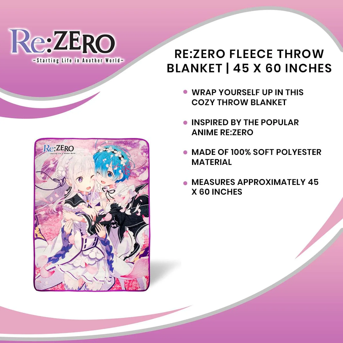 Re:Zero Fleece Throw Blanket | 45 x 60 Inches - Image 7