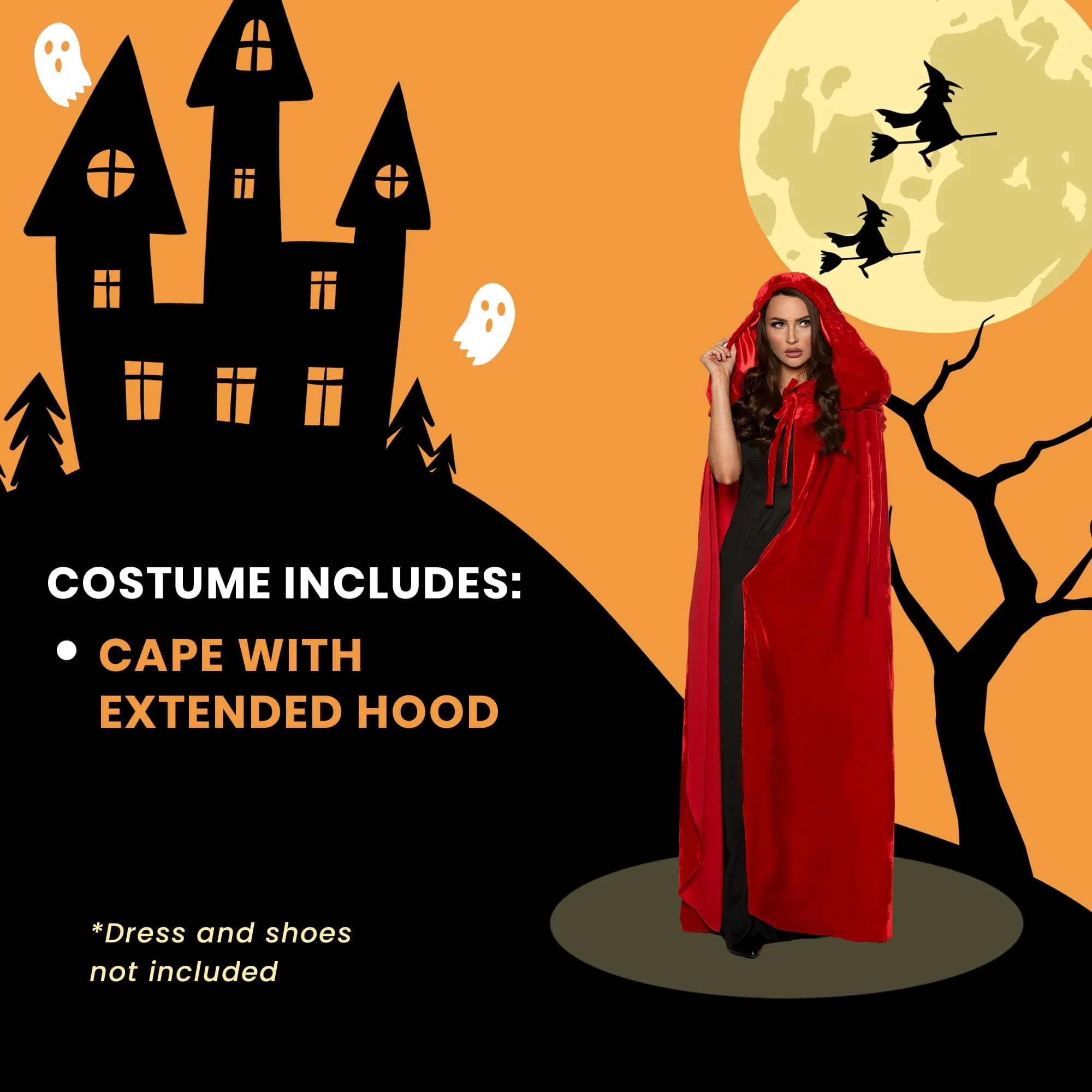Red Tulle Cape with Extended Hood Adult Costume - Image 4