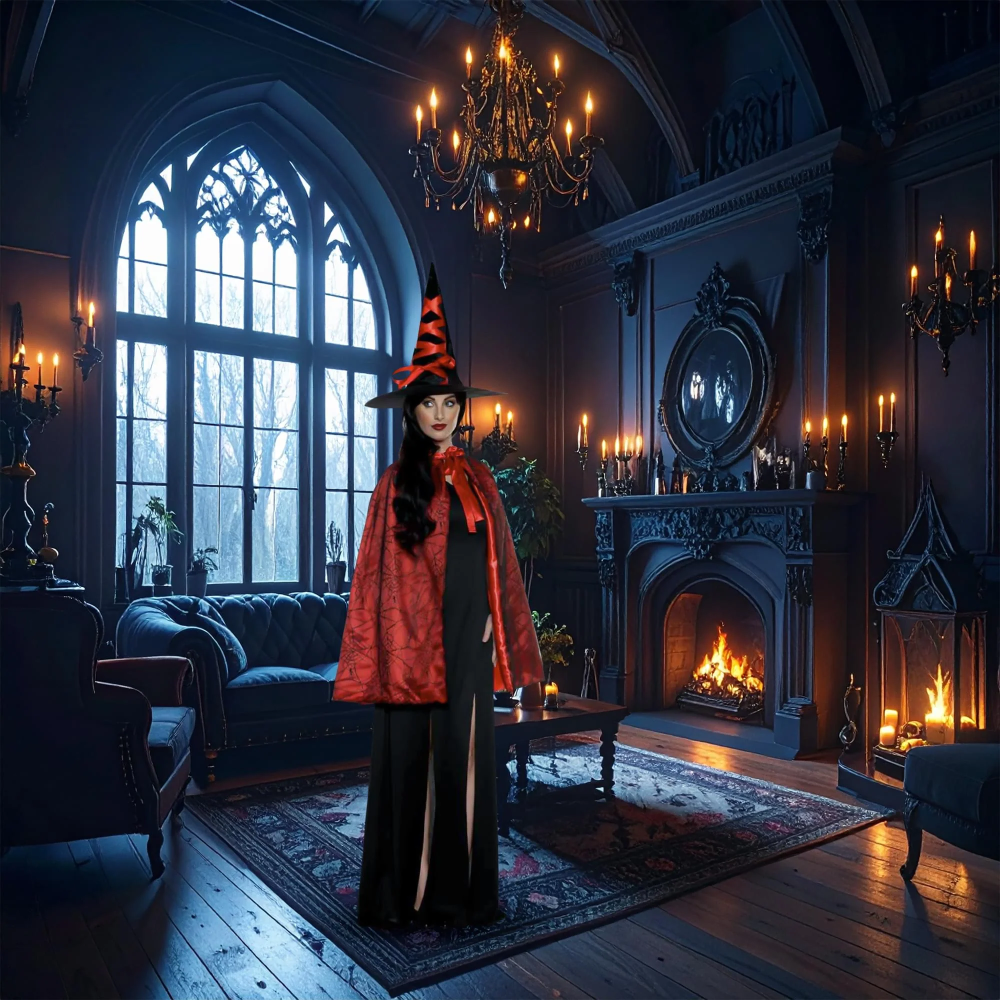 Red Witch Cape and Hat Adult Costume Set | Standard - Image 2