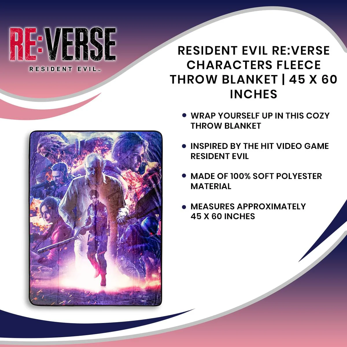 Resident Evil Re:Verse Characters Fleece Throw Blanket | 45 x 60 Inches - Image 7