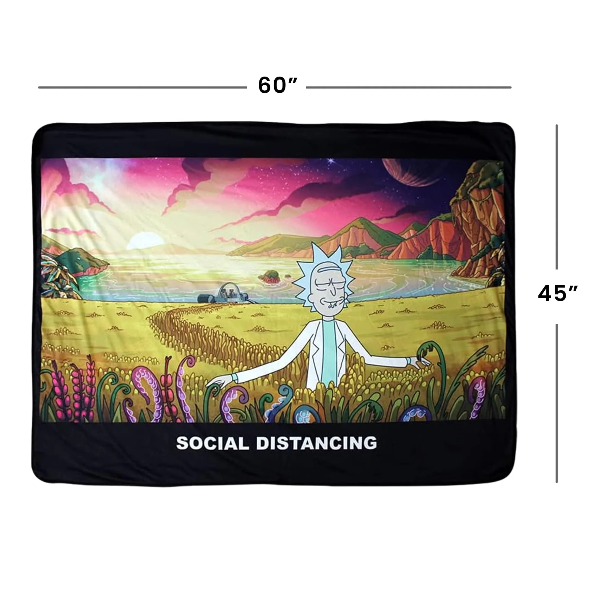 Rick and Morty Social Distancing 45 x 60 Inch Fleece Throw Blanket - Image 2
