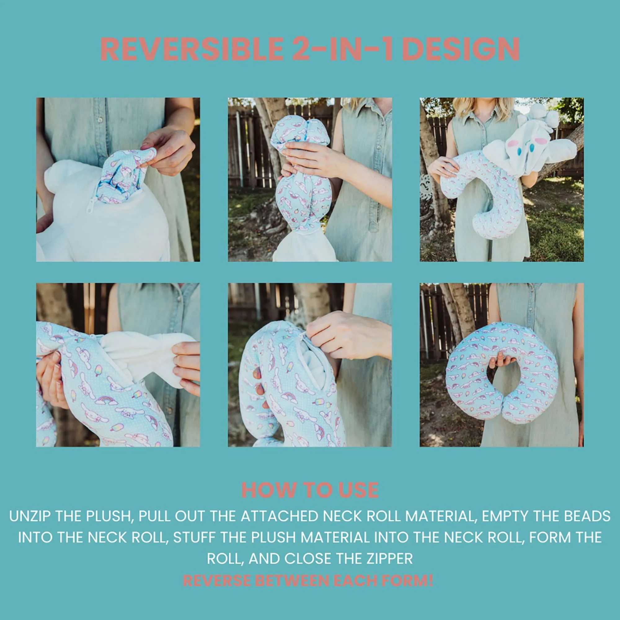 Sanrio Cinnamoroll Reversible Neck Roll Pillow and Plush Toy - Image 4