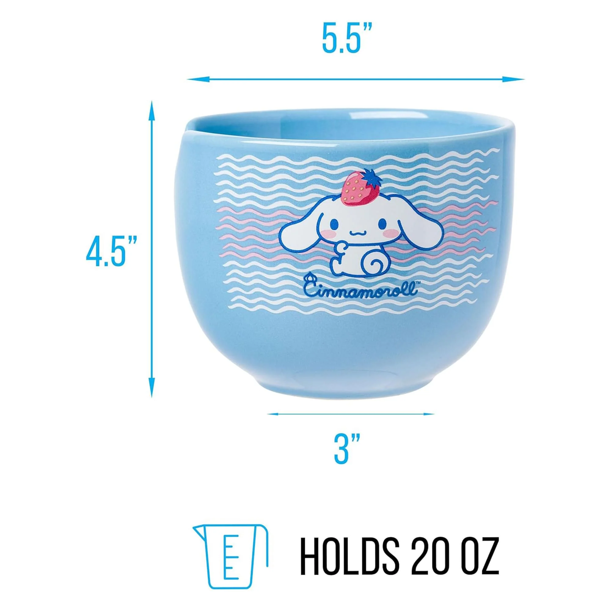 Sanrio Cinnamoroll Strawberry Pose 20oz Ceramic Ramen Bowl with Chopsticks - Image 2