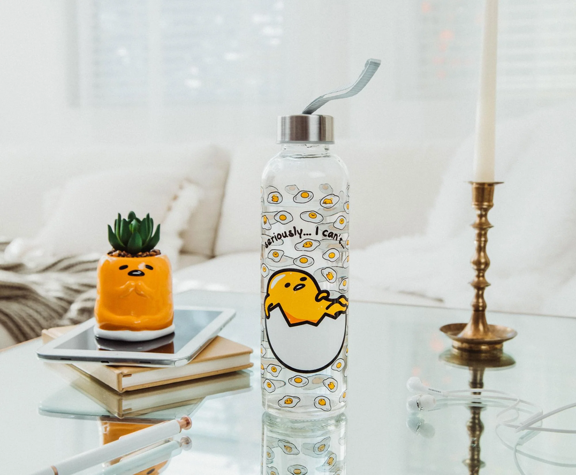 Sanrio Gudetama "Seriously, I Can't" Glass Water Bottle With Strap | 18 Ounces - Image 9