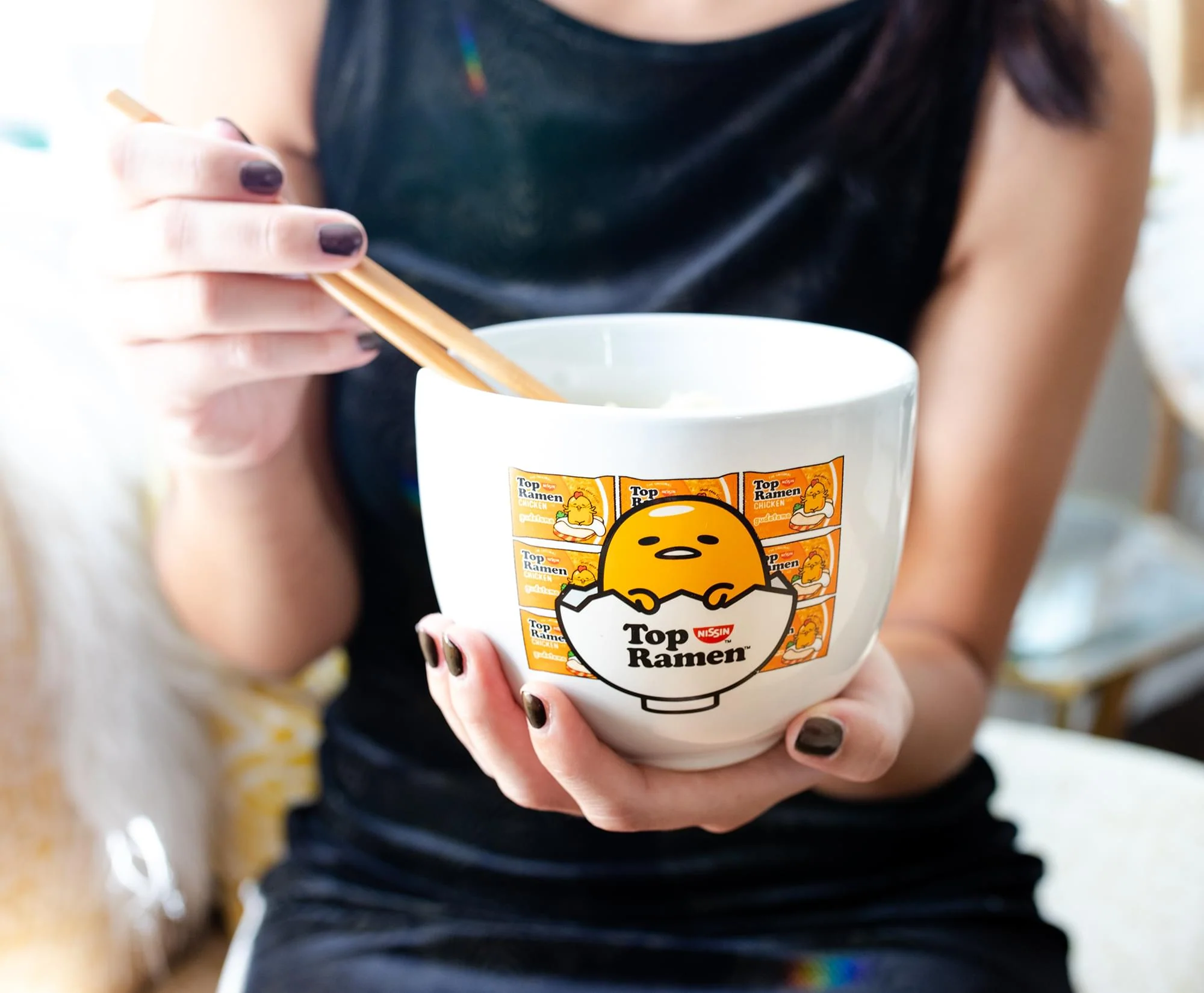 Sanrio Gudetama Top Ramen Japanese Dinner Set | 20-Ounce Ramen Bowl, Chopsticks - Image 3