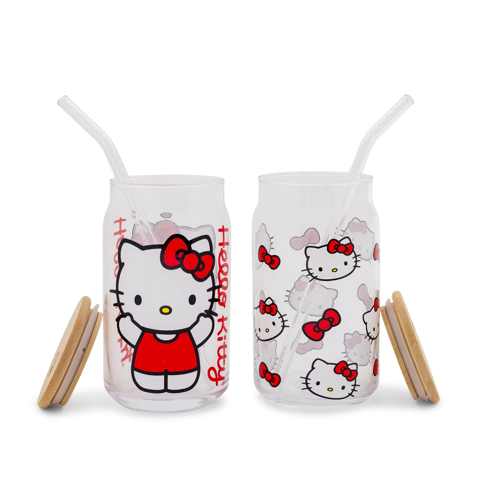 Sanrio Hello Kitty 16-Ounce Glass Tumblers With Bamboo Lid and Straw | Set of 2 - Image 2