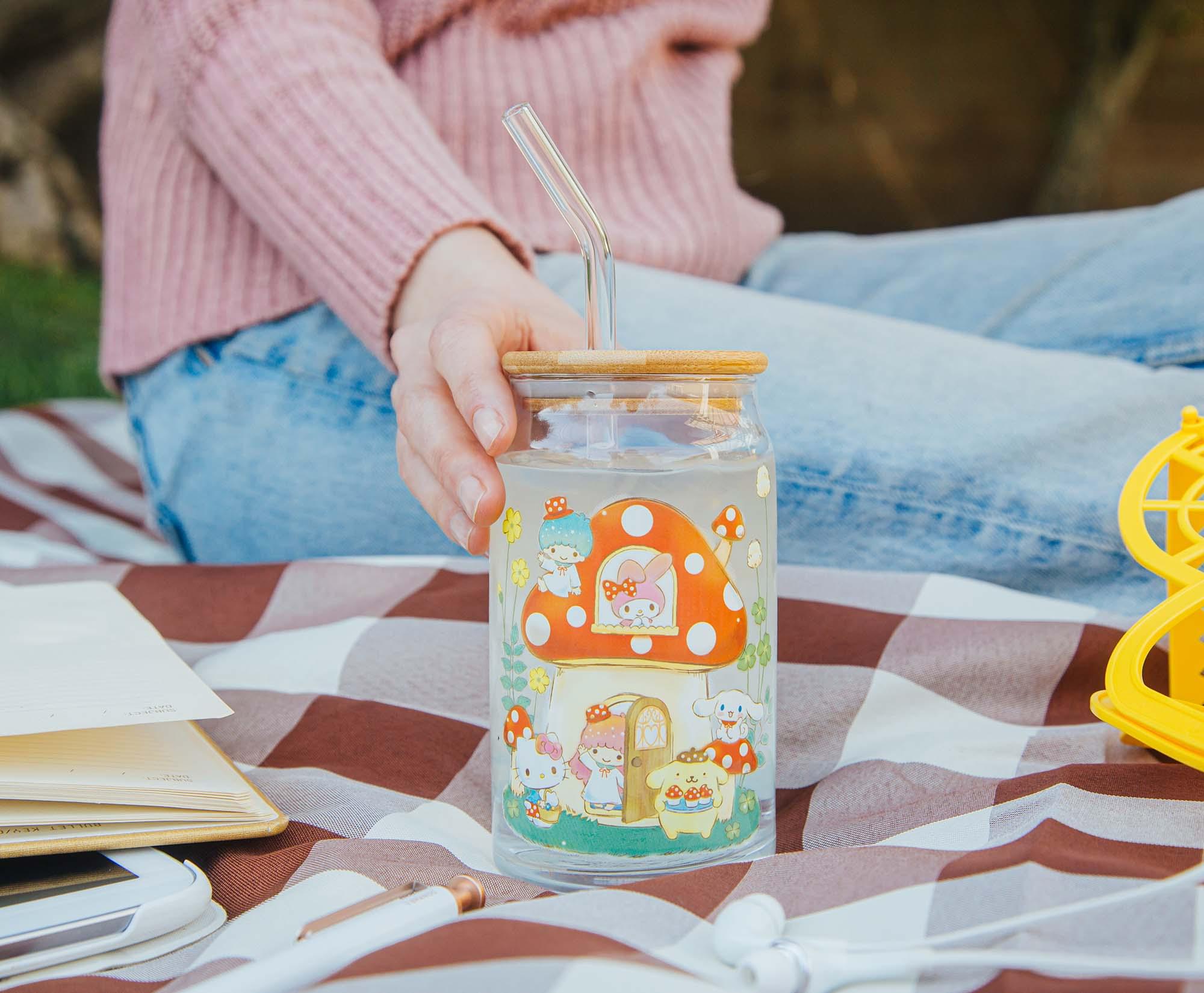 Sanrio Hello Kitty and Friends Mushroom Glass Tumbler With Bamboo Lid and Straw - Image 7