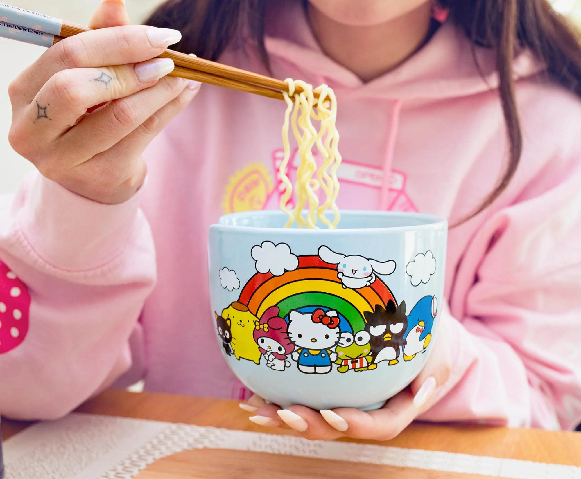 Sanrio Hello Kitty and Friends Rainbow Ceramic Ramen Bowl and Chopstick Set - Image 6