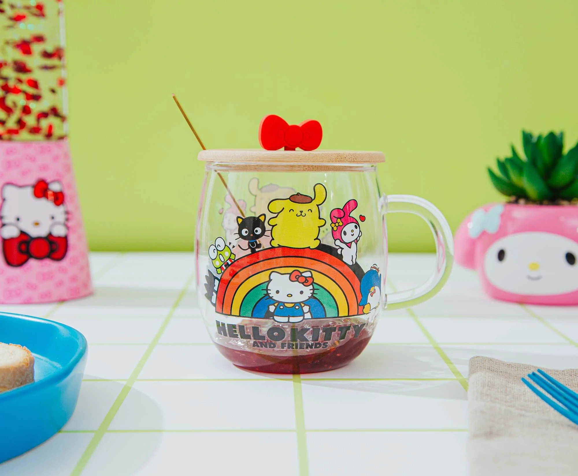 Sanrio Hello Kitty and Friends Rainbow Glass Mug With Lid and Spoon - Image 5