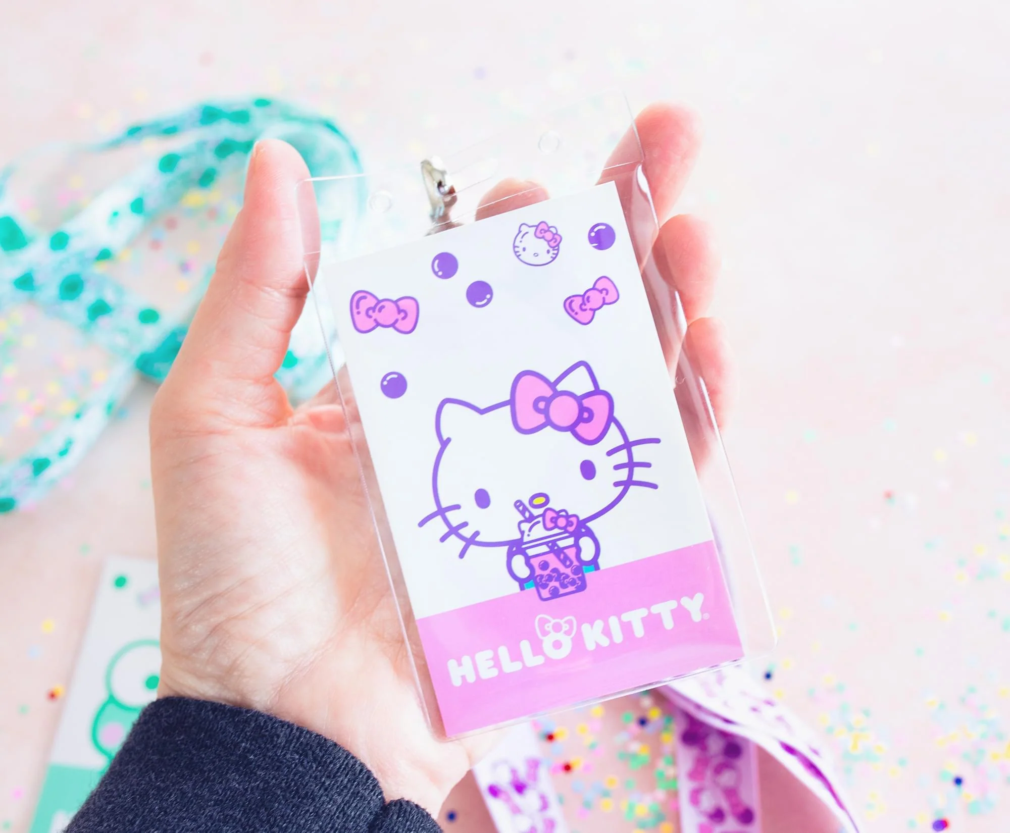 Sanrio Hello Kitty and Keroppi Boba Tea Lanyards With Badge Holders | Set of 2 - Image 3