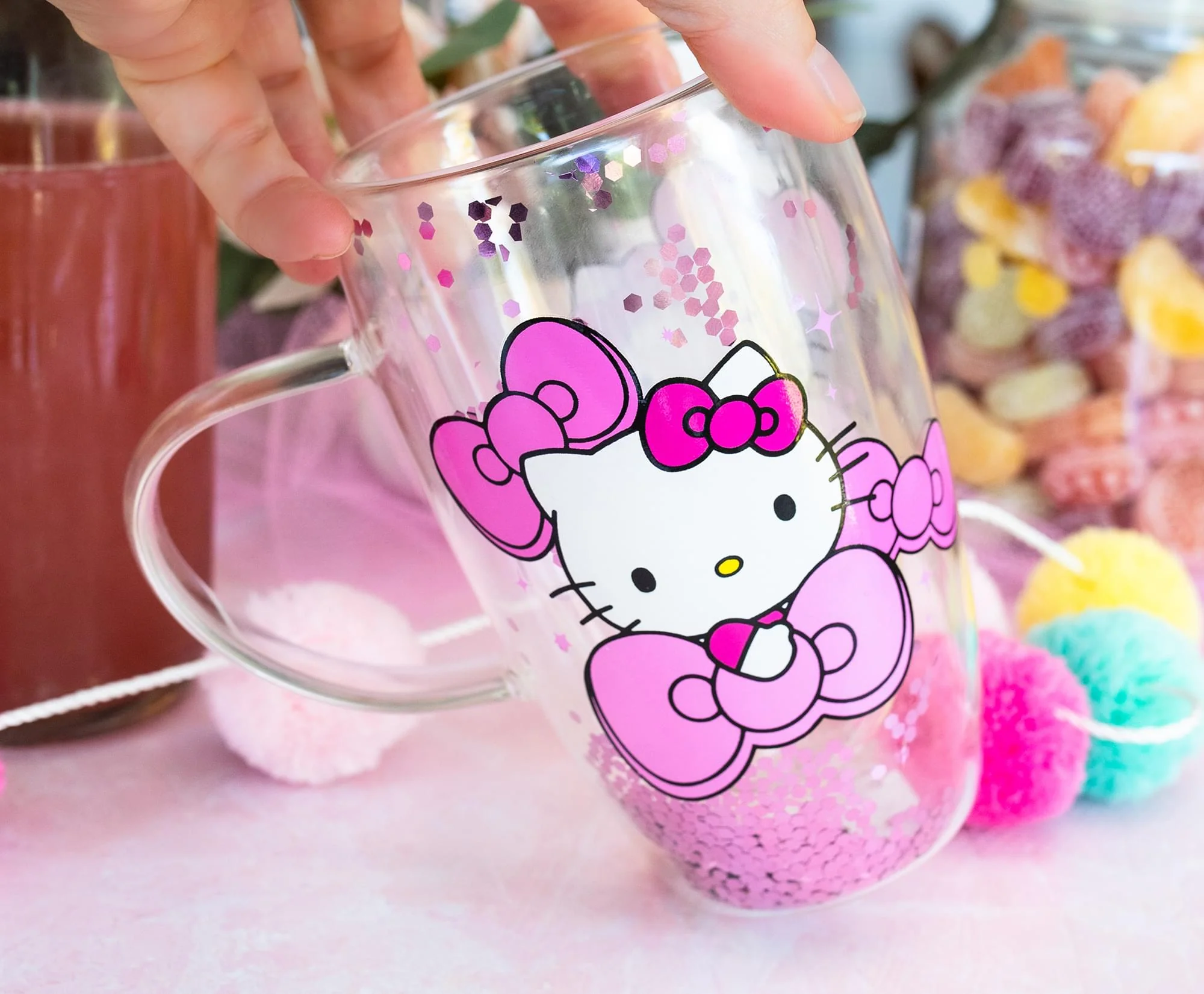 Sanrio Hello Kitty Bows and Stars Confetti Glass Mug | Holds 15 Ounces - Image 4