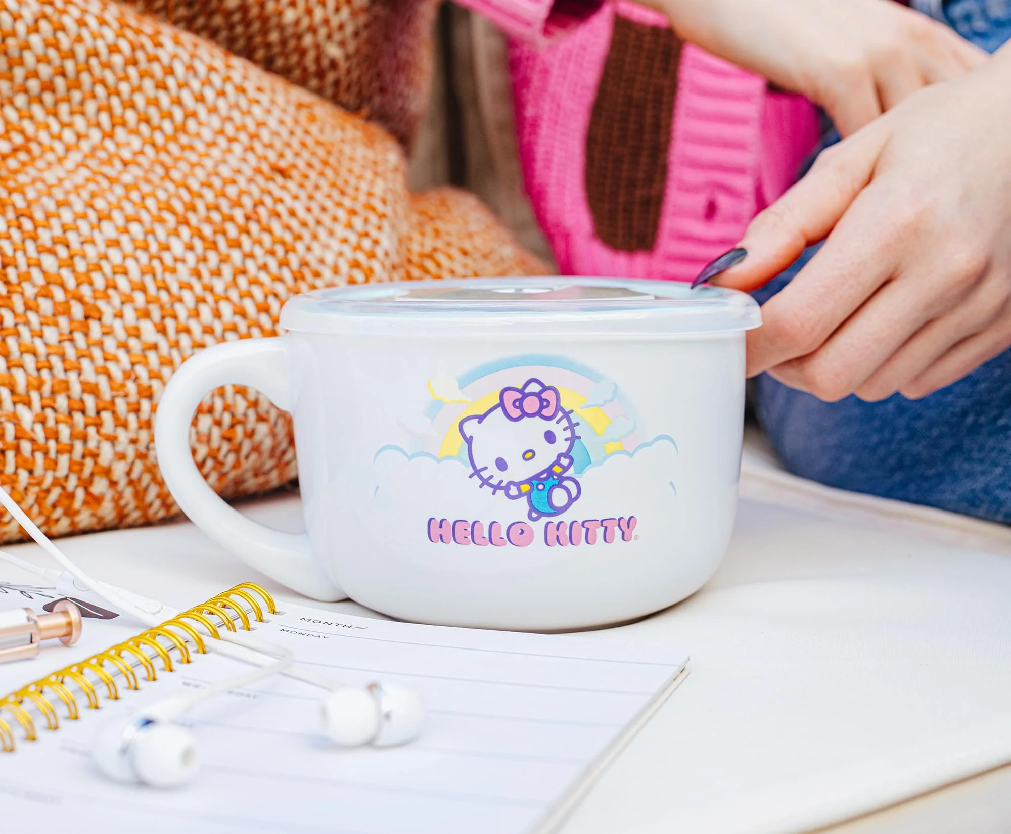 Sanrio Hello Kitty Clouds Ceramic Soup Mug With Vented Lid | Holds 24 Ounces - Image 7