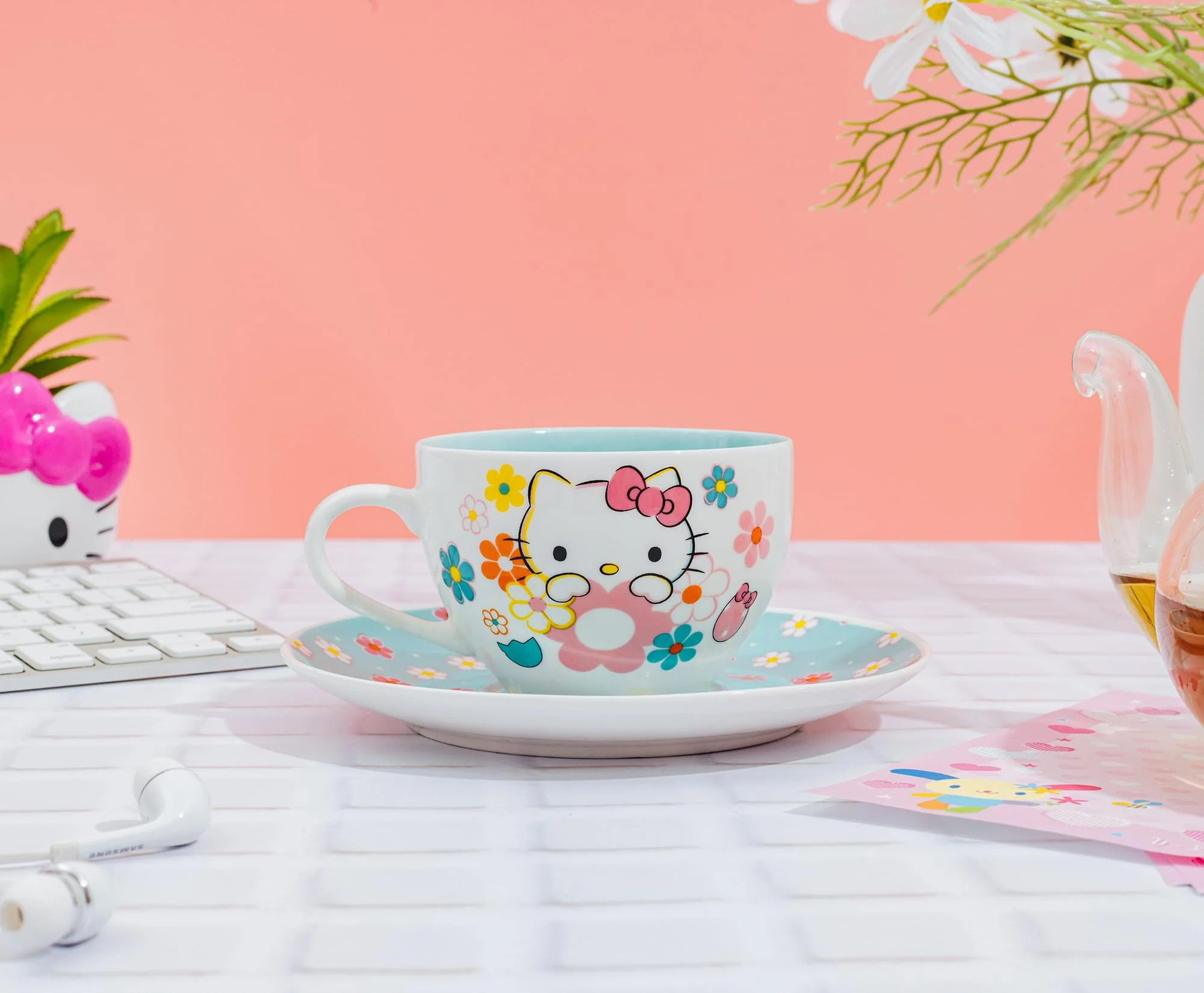 Sanrio Hello Kitty Floral Bone China Teacup and Saucer Set | Holds 7 Ounces - Image 3