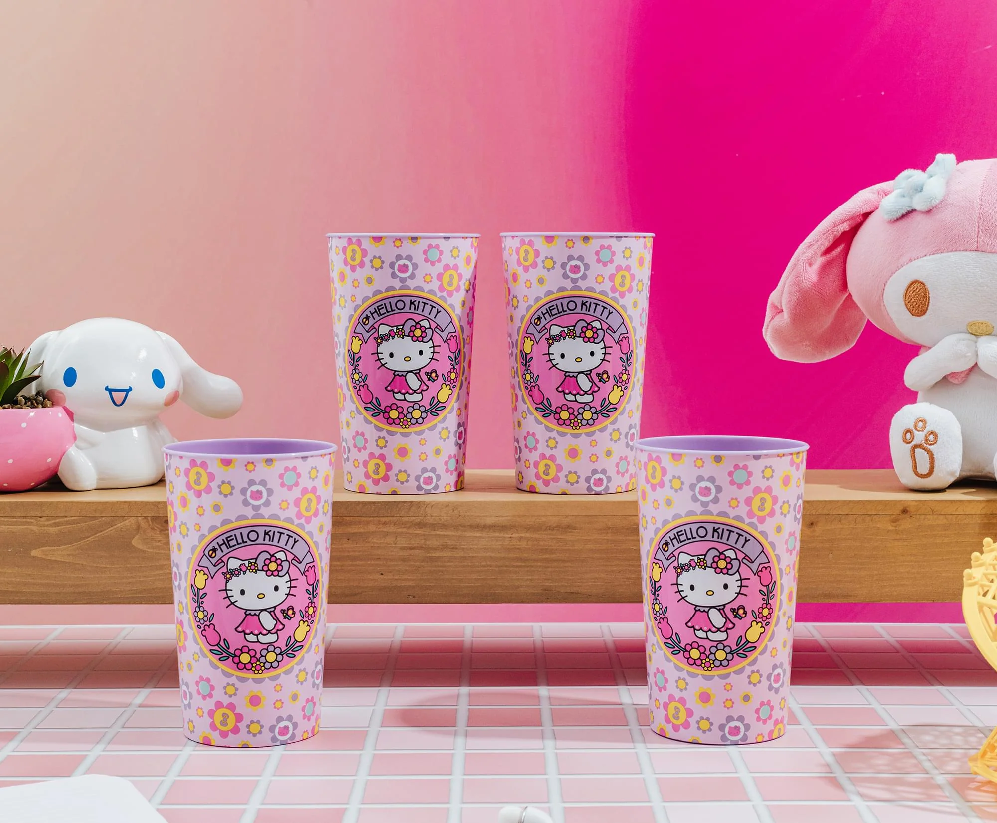 Sanrio Hello Kitty Flowers 4-Piece Plastic Cup Set | Each Holds 22 Ounces - Image 8