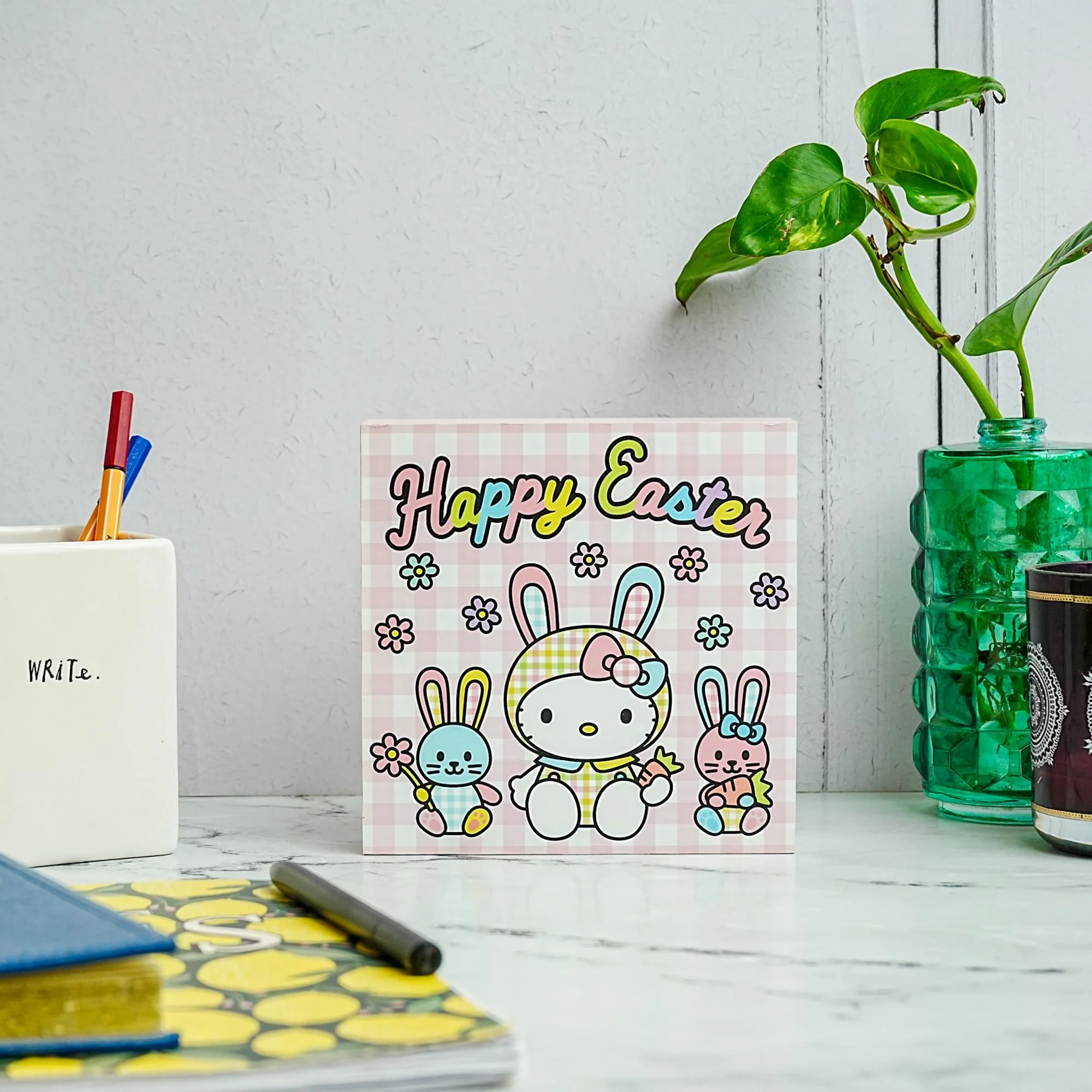 Sanrio Hello Kitty "Happy Easter" 6 x 6 Inch Wood Box Sign - Image 4