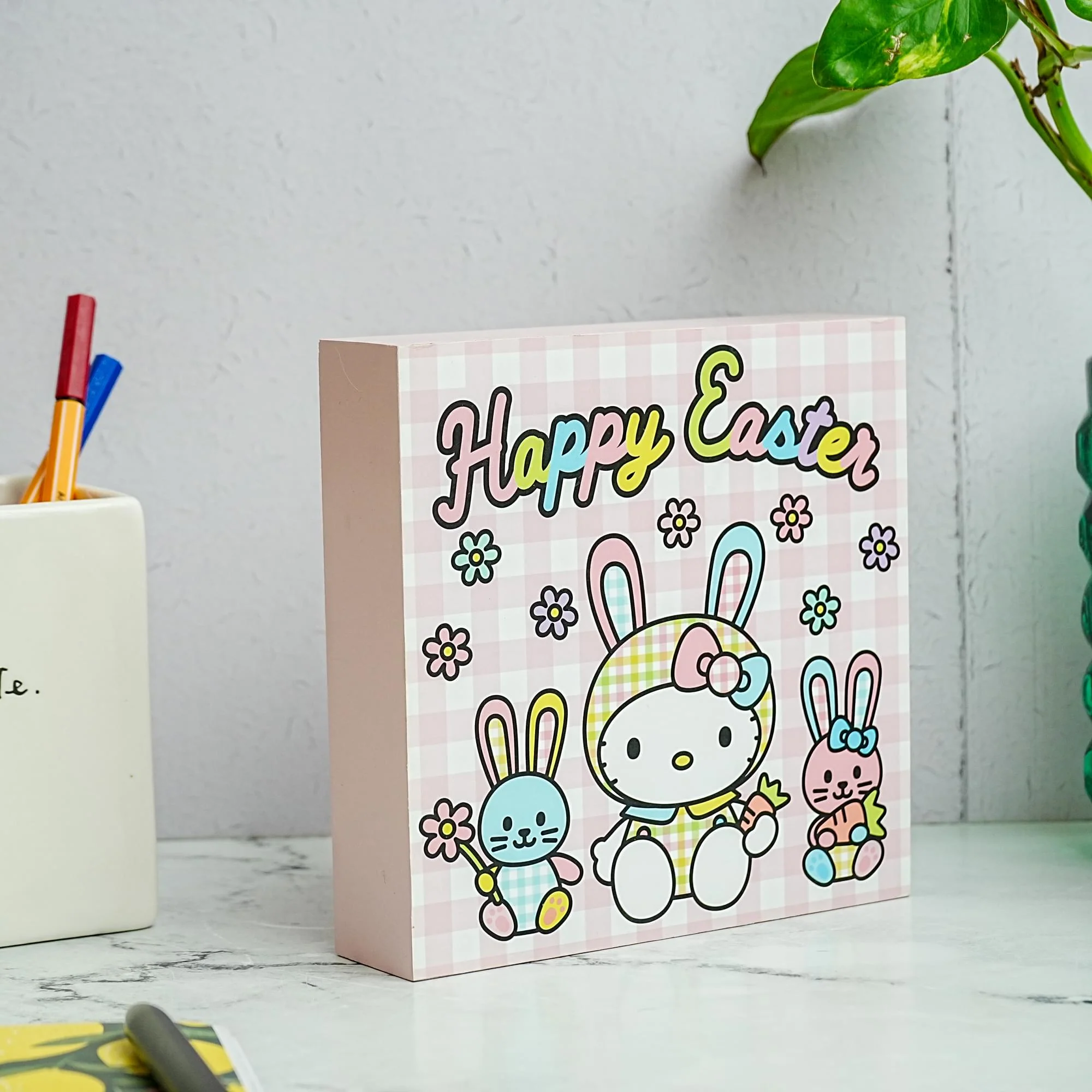 Sanrio Hello Kitty "Happy Easter" 6 x 6 Inch Wood Box Sign - Image 7