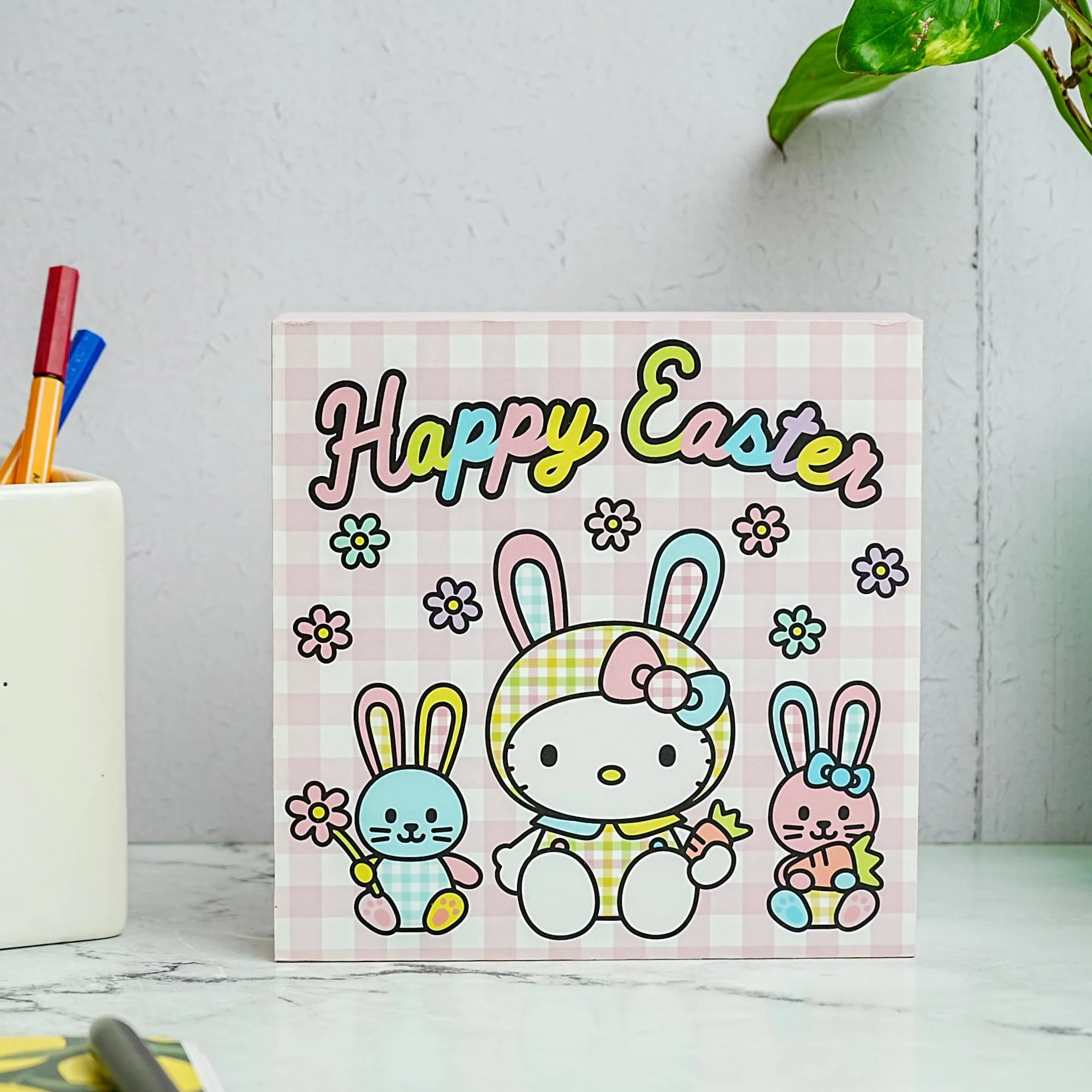 Sanrio Hello Kitty "Happy Easter" 6 x 6 Inch Wood Box Sign - Image 9