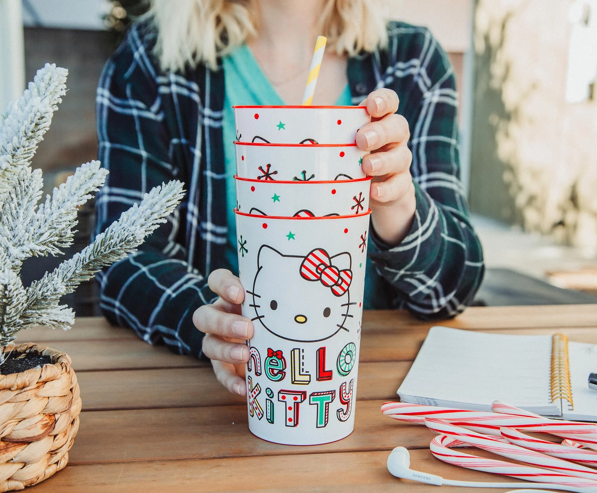 Sanrio Hello Kitty Holiday 4-Piece Plastic Cup Set | Each Holds 22 Ounces - Image 7