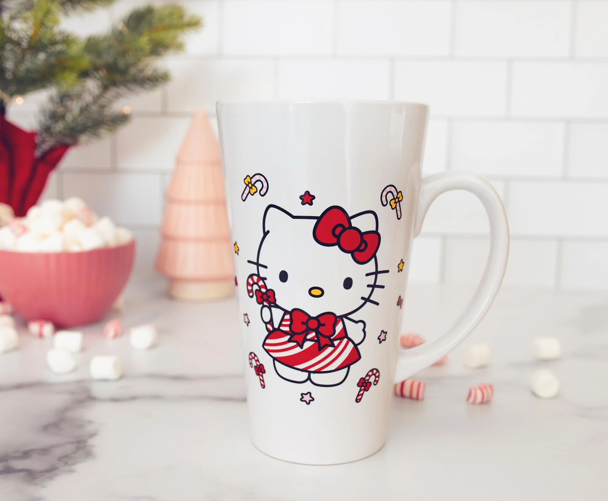 Sanrio Hello Kitty Holiday Candy Cane Ceramic Tall Latte Mug | Holds 16 Ounces - Image 4
