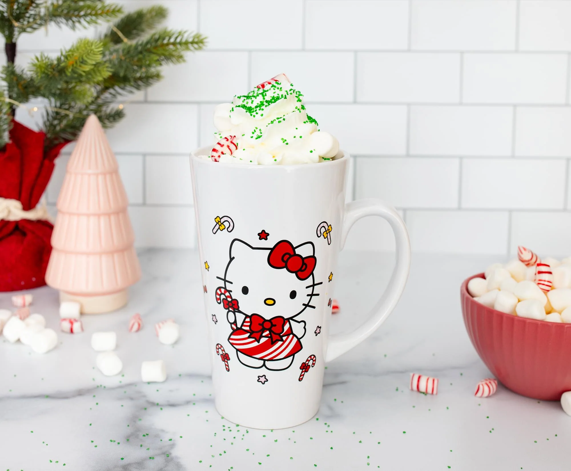 Sanrio Hello Kitty Holiday Candy Cane Ceramic Tall Latte Mug | Holds 16 Ounces - Image 7