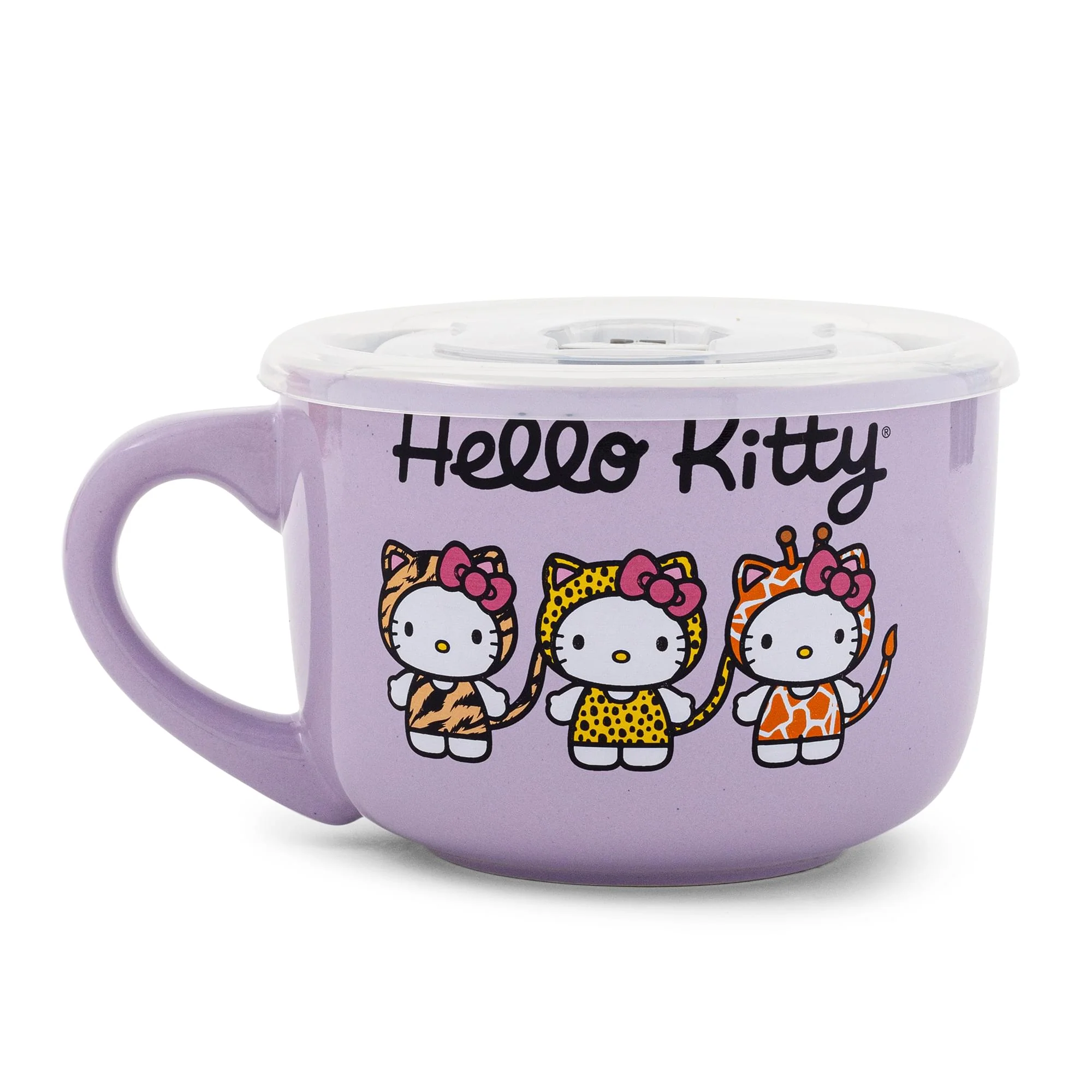 Sanrio Hello Kitty Jungle Animals 24-Ounce Ceramic Soup Mug With Vented Lid - Image 2