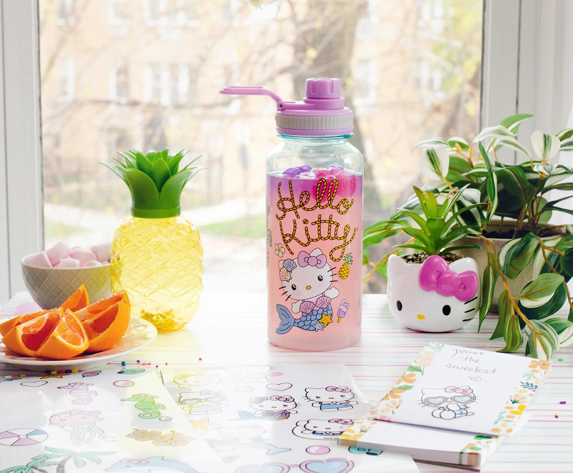 Sanrio Hello Kitty Mermaid Twist Spout Water Bottle and Sticker Set | 32 Ounces - Image 9