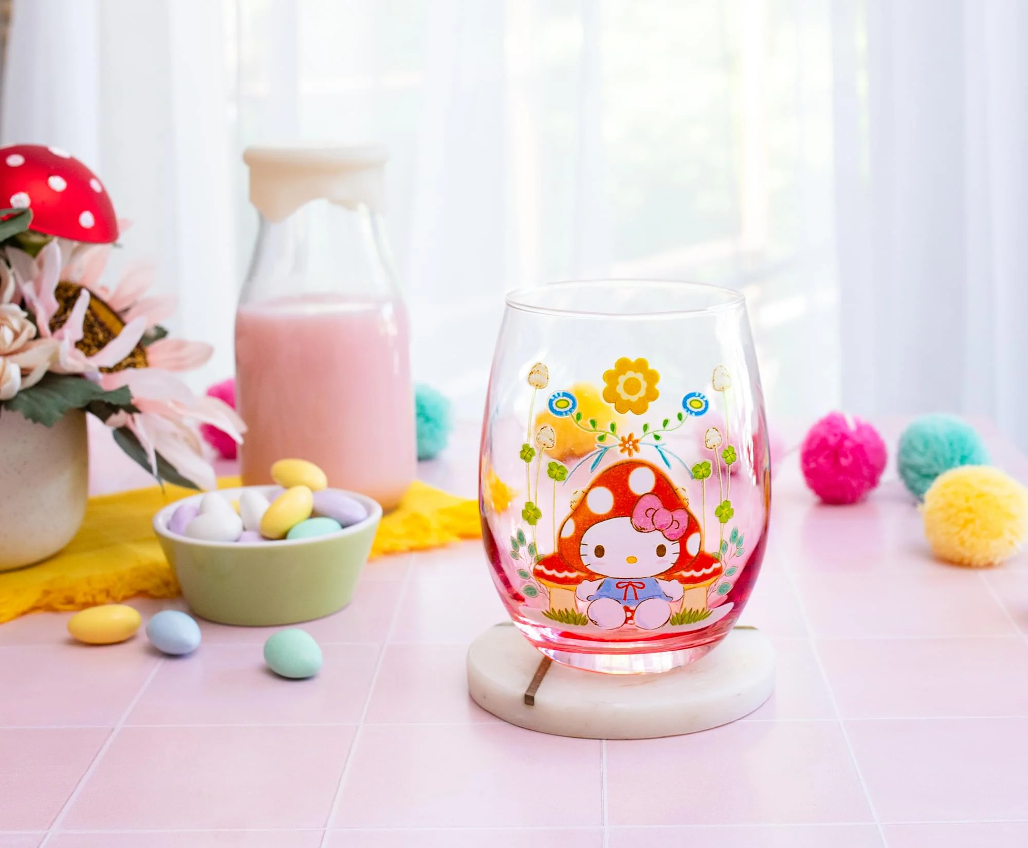 Sanrio Hello Kitty Mushroom Art Stemless Wine Glass | Holds 20 Ounces - Image 3