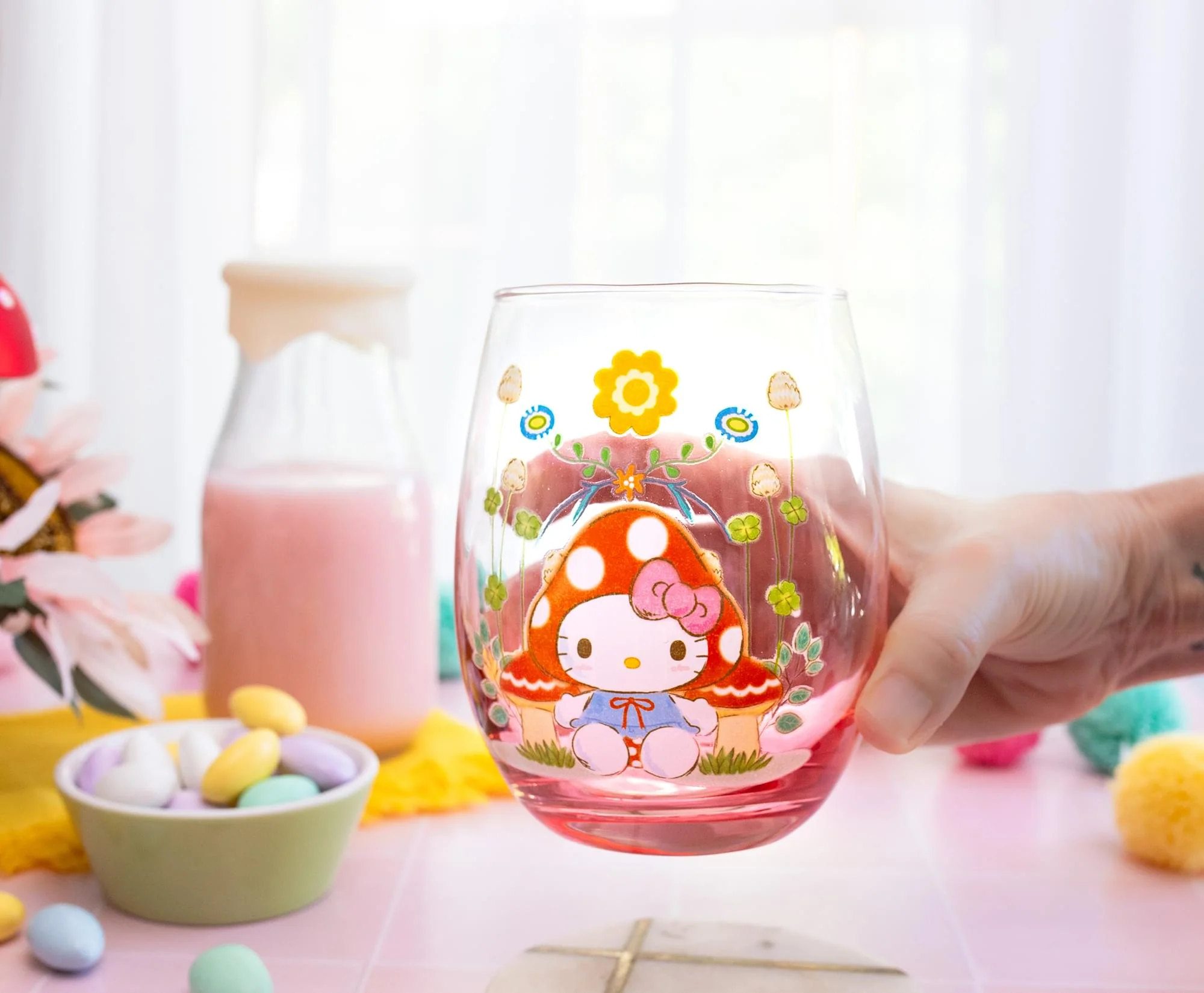 Sanrio Hello Kitty Mushroom Art Stemless Wine Glass | Holds 20 Ounces - Image 5
