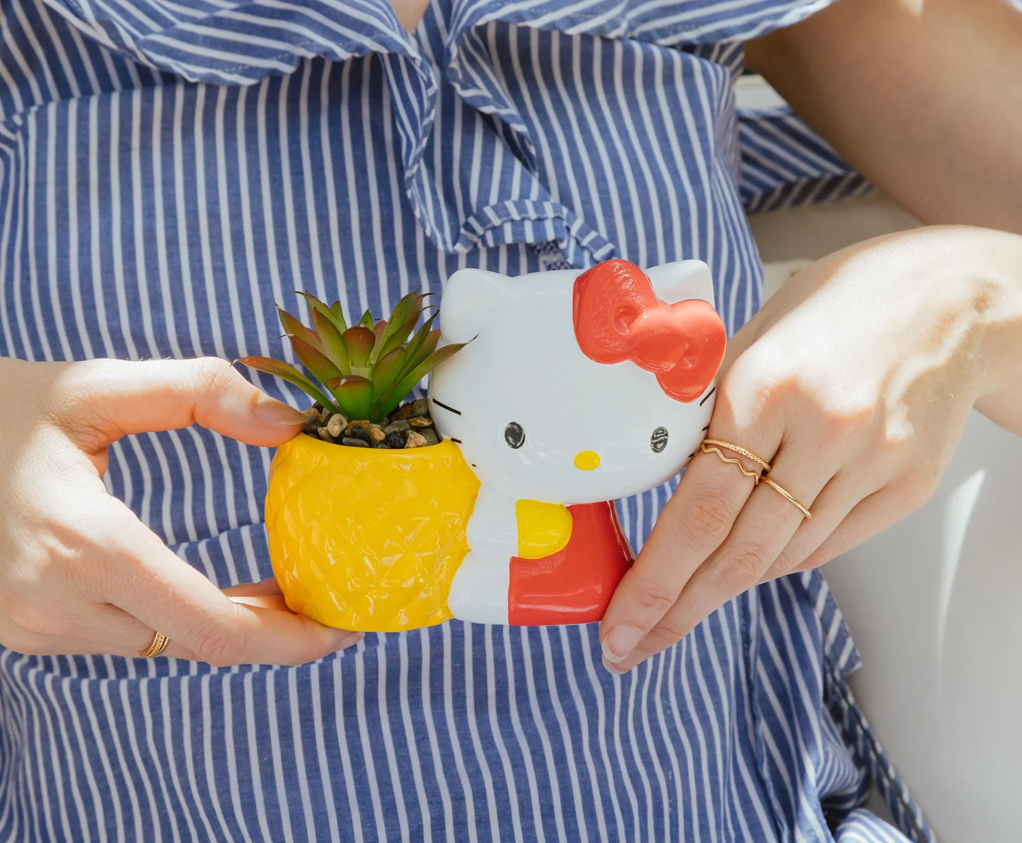 Sanrio Hello Kitty Pineapple Ceramic Mini Planter With Artificial Succulent - Image 4