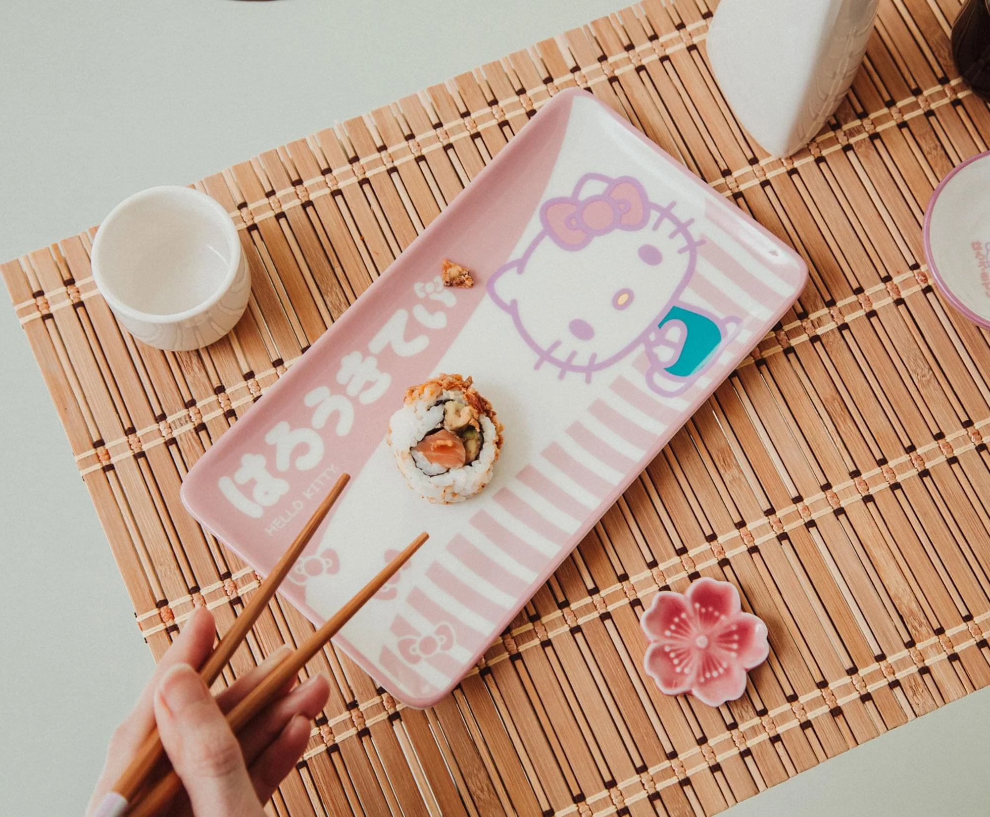 Sanrio Hello Kitty Pink 3-Piece Ceramic Sushi Set With Sauce Bowl and Chopsticks - Image 5