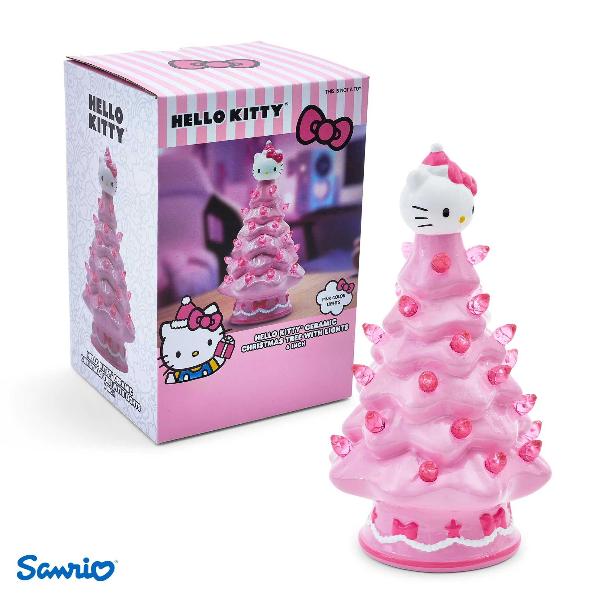 Sanrio Hello Kitty Pink Light-Up Ceramic Christmas Tree | 6 Inches Tall - Image 2