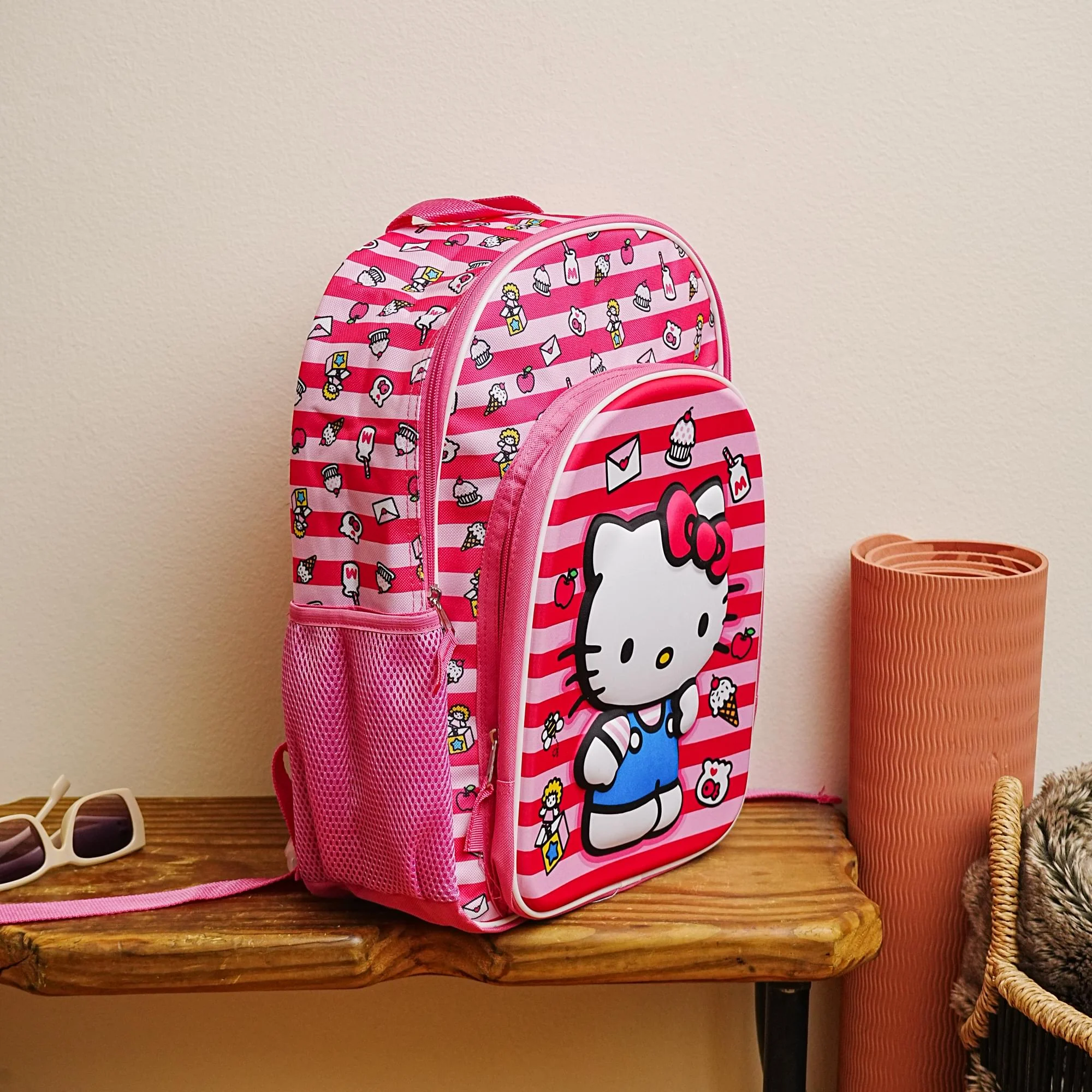 Sanrio Hello Kitty Pink Striped 16 Inch Backpack with Front Pocket - Image 5