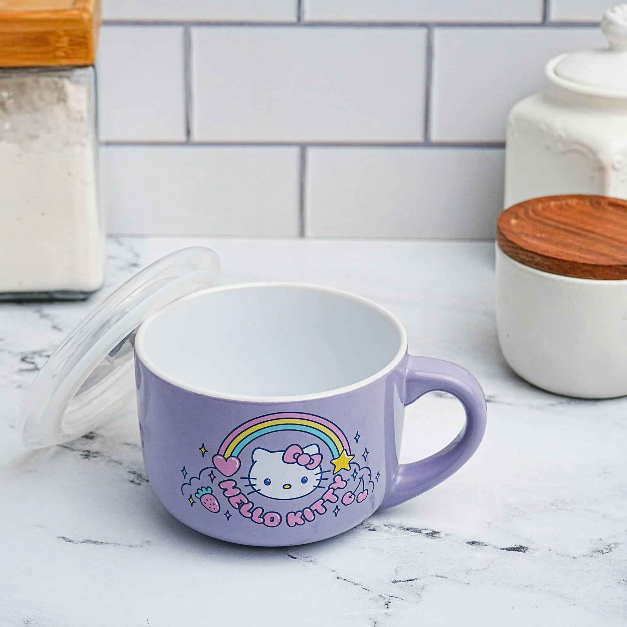 Sanrio Hello Kitty Rainbow 24-Ounce Ceramic Soup Mug With Vented Lid - Image 5