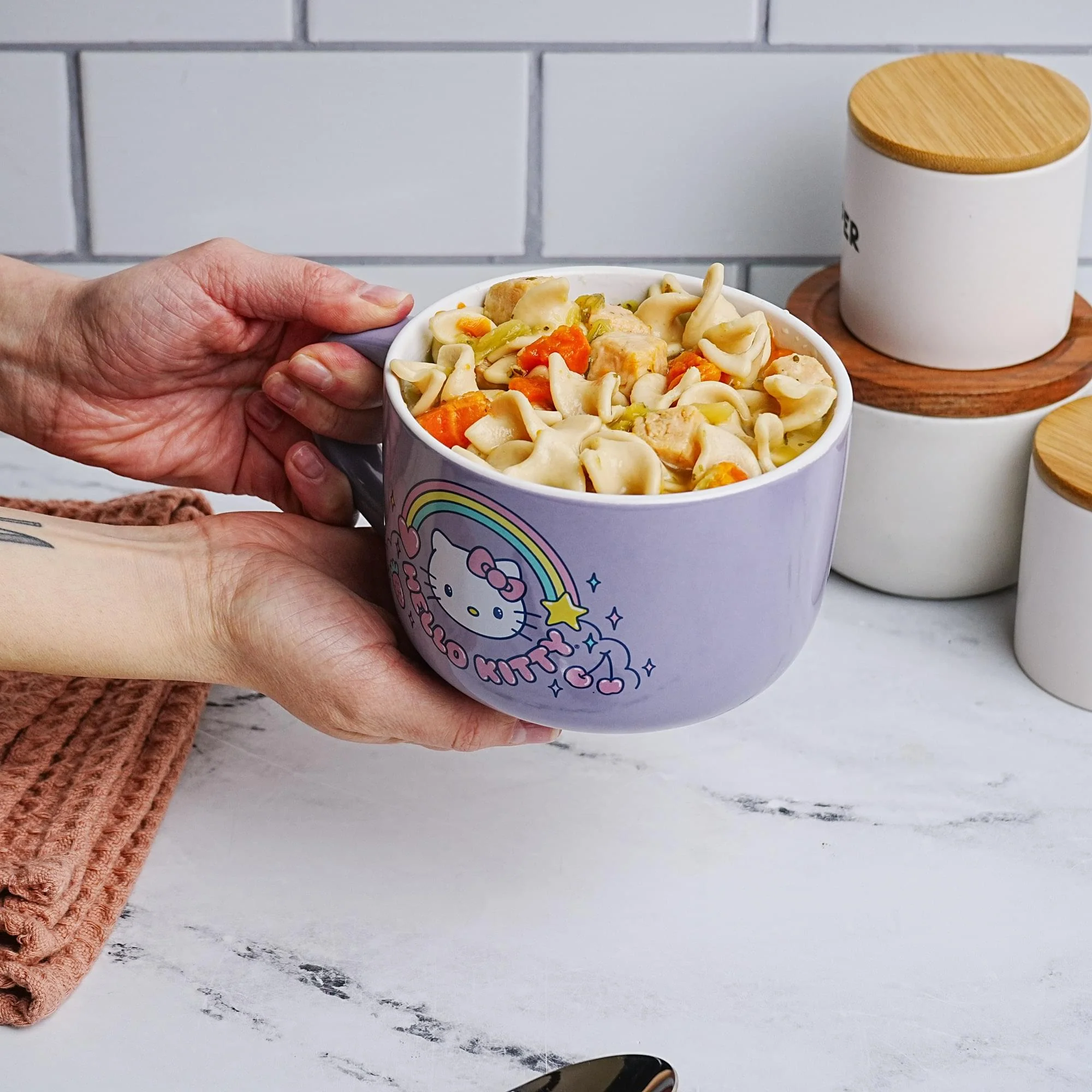Sanrio Hello Kitty Rainbow 24-Ounce Ceramic Soup Mug With Vented Lid - Image 9