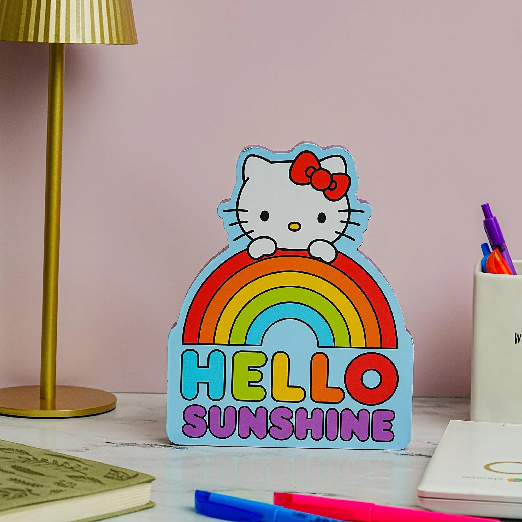 Sanrio Hello Kitty Rainbow Die-Cut Wooden Wall Art Sign | 8 x 7 Inches - Image 3