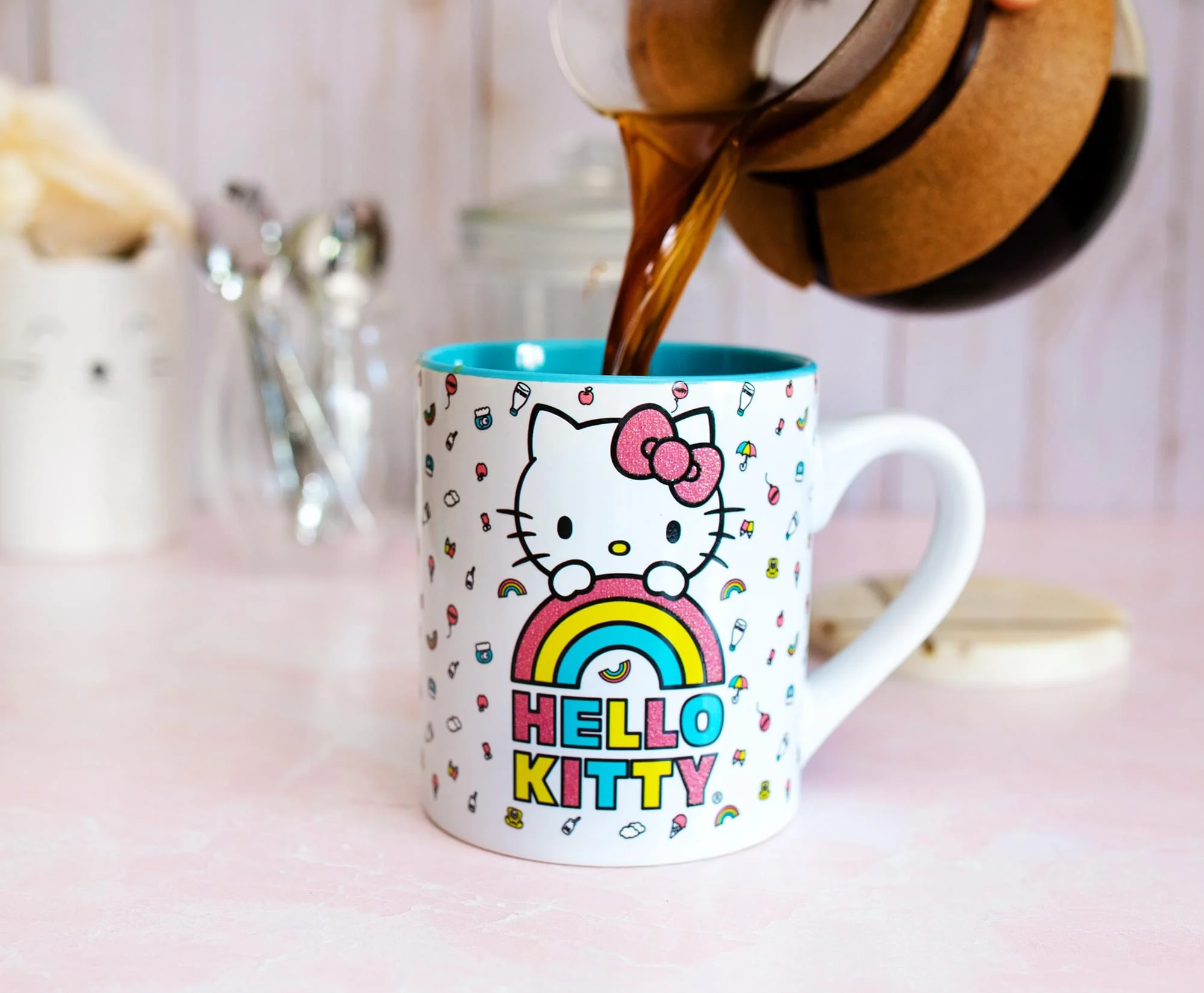 Sanrio Hello Kitty Rainbow Glitter Ceramic Mug | Holds 14 Ounces - Image 3