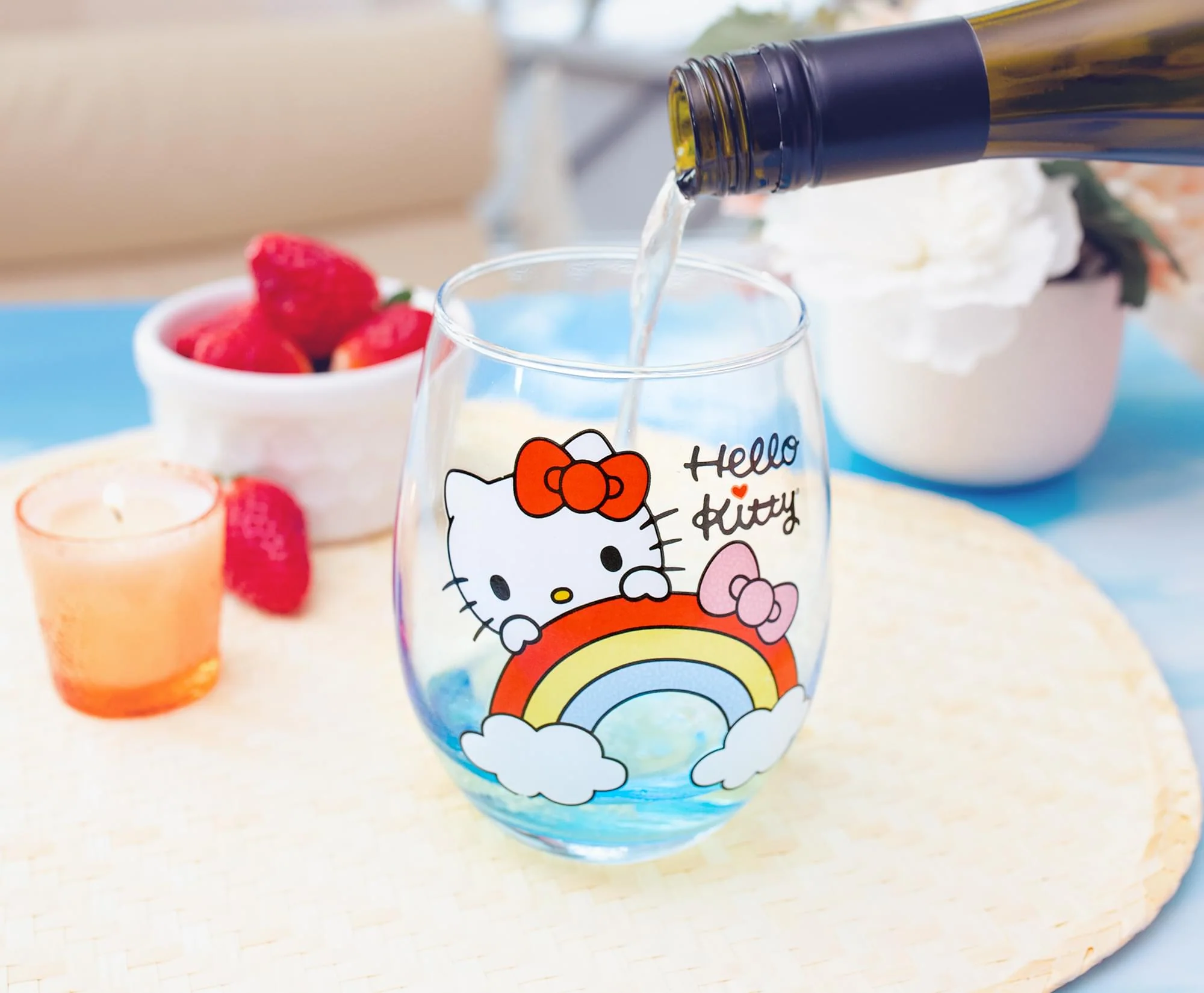 Sanrio Hello Kitty Rainbow Peek Stemless Wine Glass | Holds 20 Ounces - Image 4