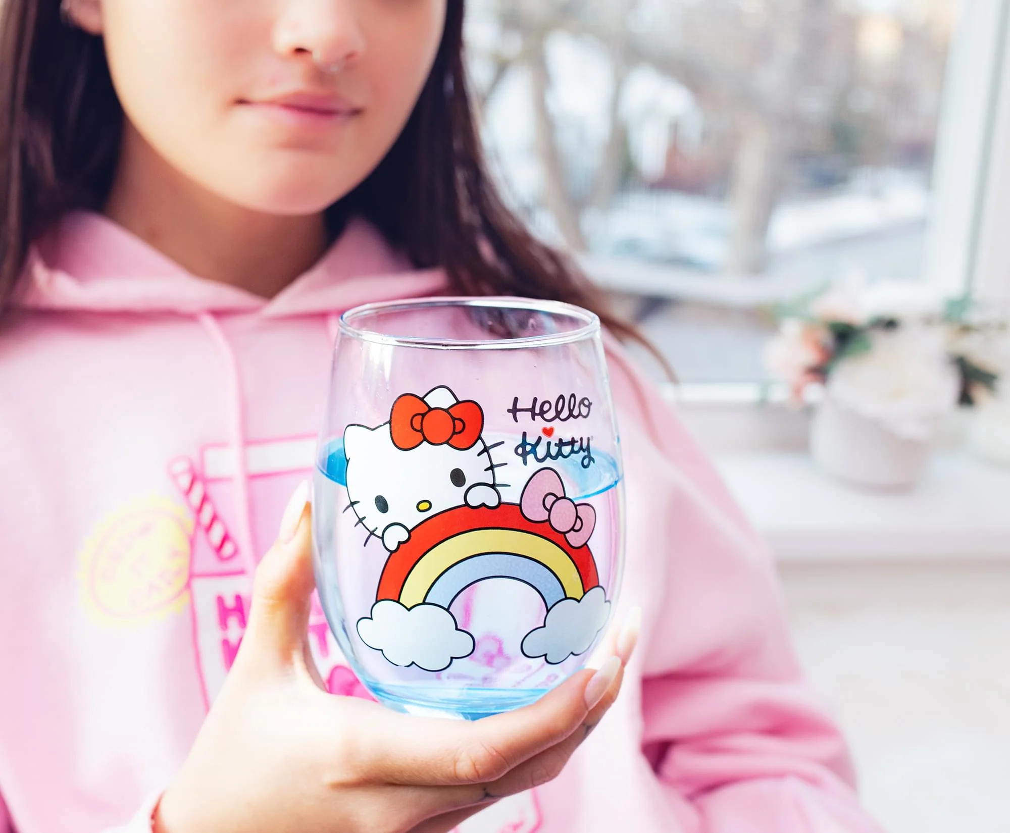 Sanrio Hello Kitty Rainbow Peek Stemless Wine Glass | Holds 20 Ounces - Image 5