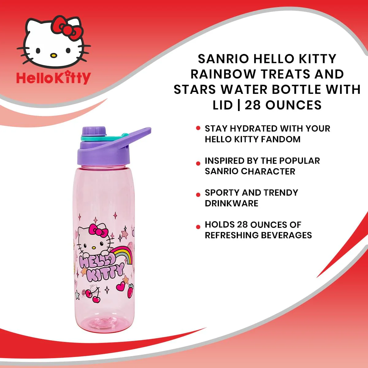 Sanrio Hello Kitty Rainbow Treats and Stars Water Bottle with Lid | 28 Ounces - Image 7
