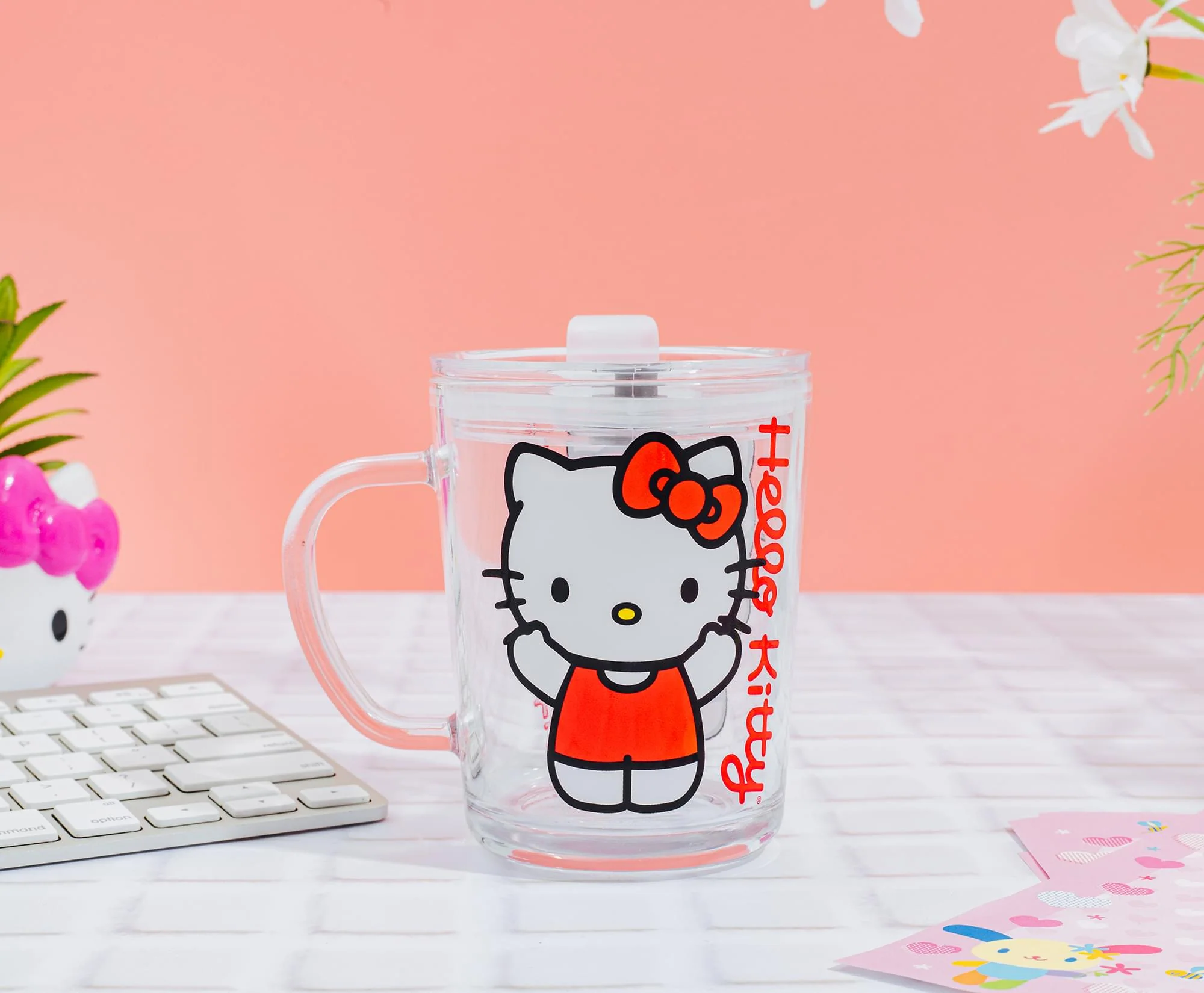 Sanrio Hello Kitty Red Outfit Glass Mug With Lid | Holds 14 Ounces - Image 4