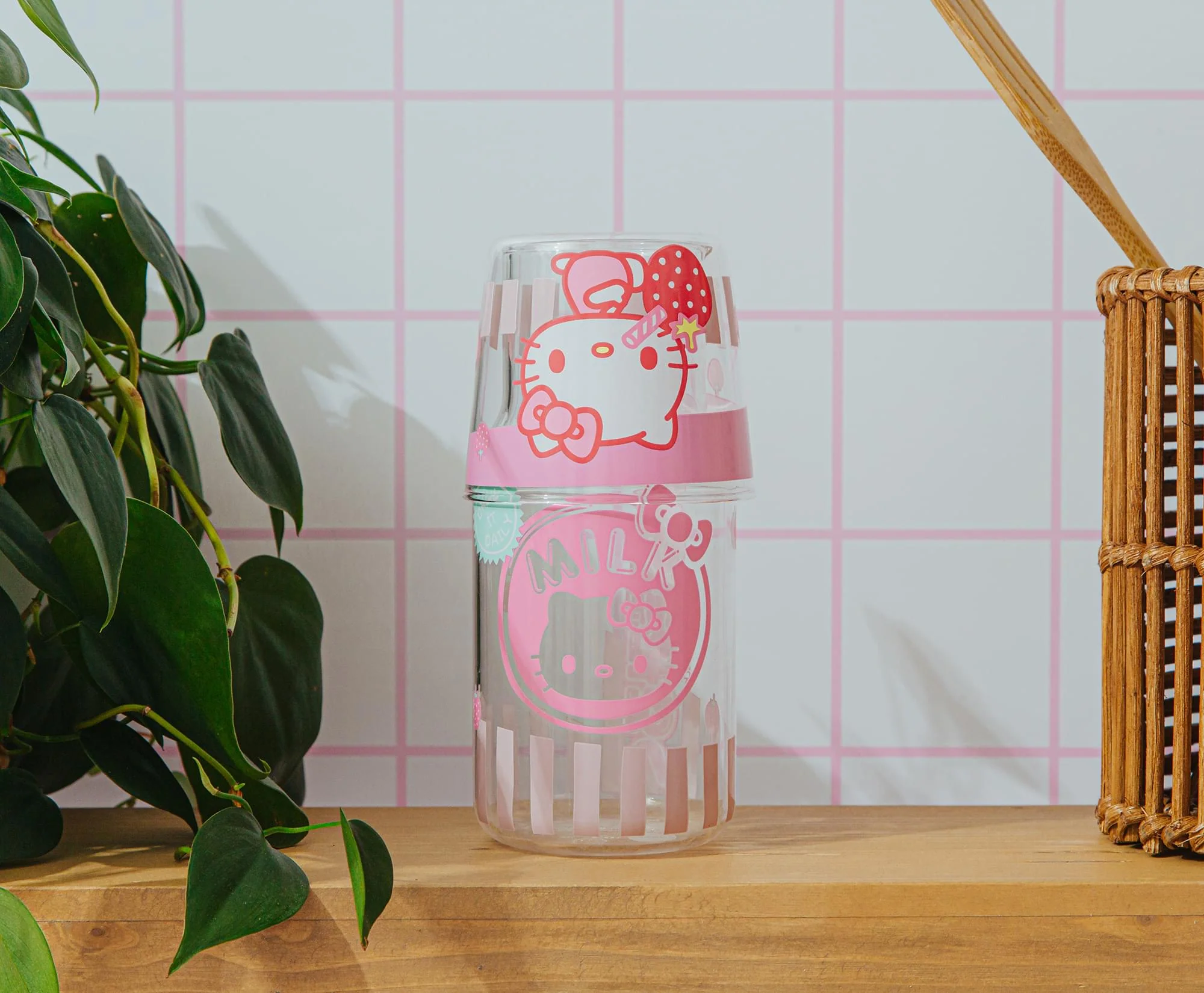 Sanrio Hello Kitty Strawberry Milk 18-Ounce Glass Pitcher and 8-Ounce Cup - Image 6